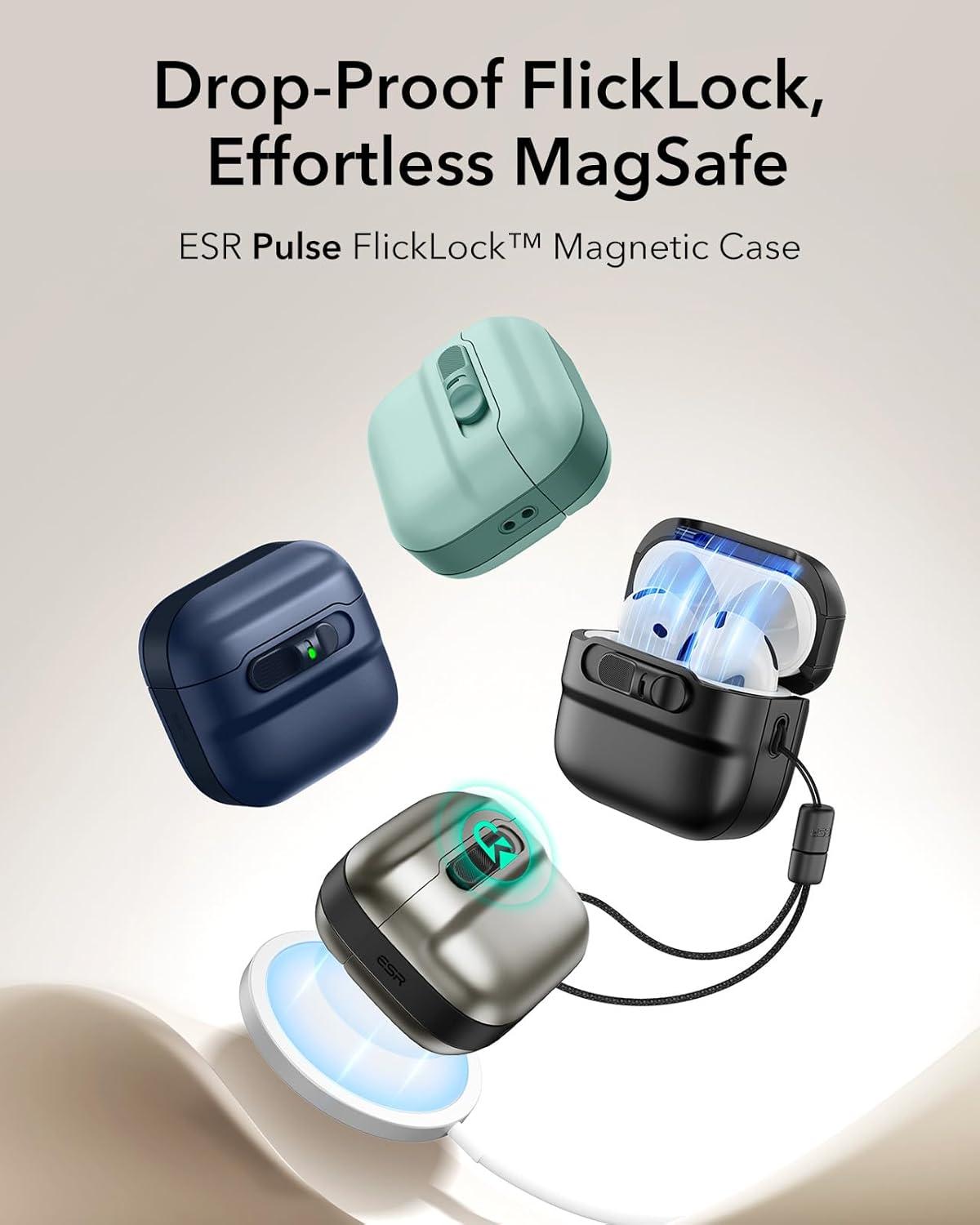 imageESR for AirPods Pro Case 202320222019 2nd1st Gen Compatible with Airpods Pro 2 USBCLightning Cable MagSafe Ready Magnetic Lid Lock Full Drop Protection Cover with Lanyard BlackGreen