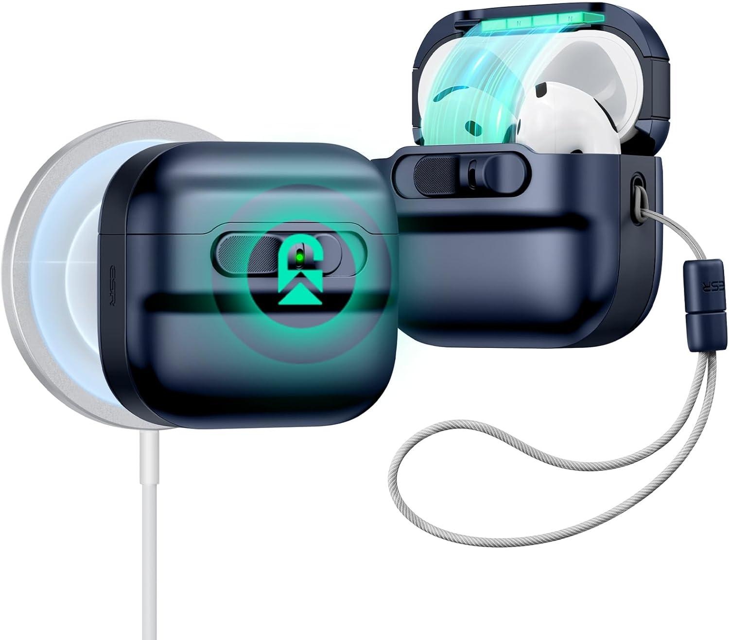 imageESR for AirPods Pro Case 202320222019 2nd1st Gen Compatible with Airpods Pro 2 USBCLightning Cable MagSafe Ready Magnetic Lid Lock Full Drop Protection Cover with Lanyard BlackBlue