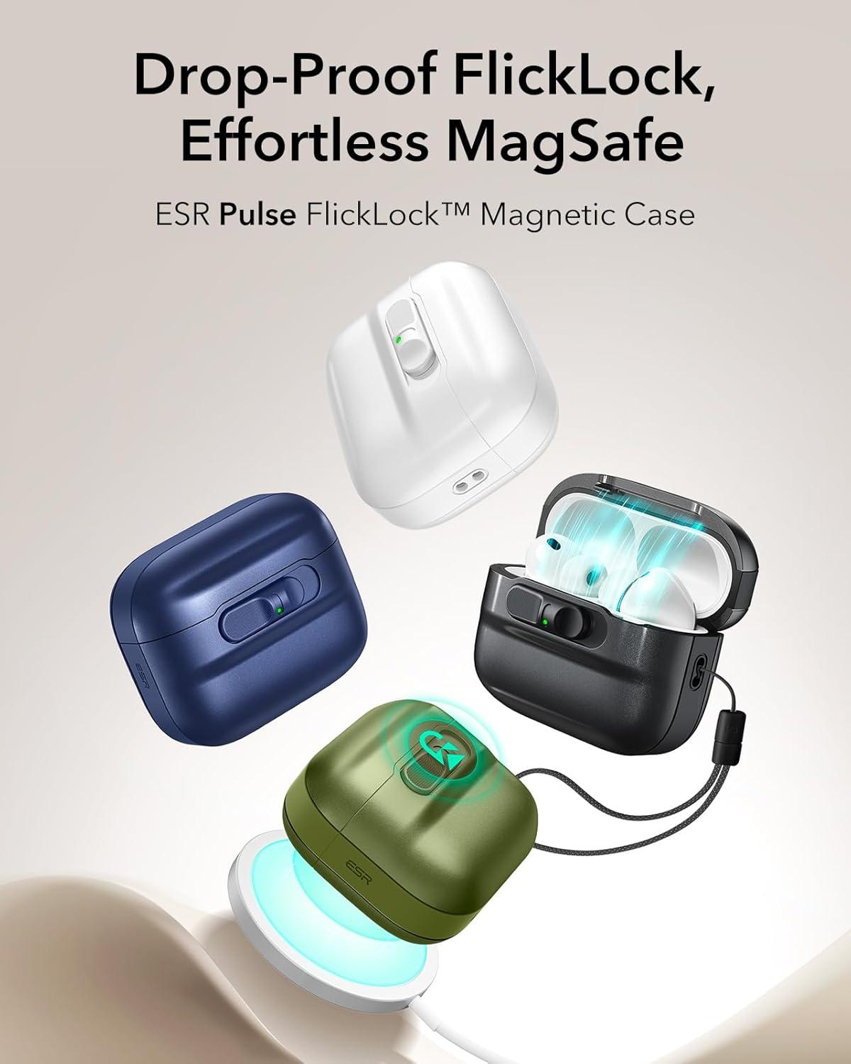 imageESR for AirPods Pro Case 202320222019 2nd1st Gen Compatible with Airpods Pro 2 USBCLightning Cable MagSafe Ready Magnetic Lid Lock Full Drop Protection Cover with Lanyard BlackGreen