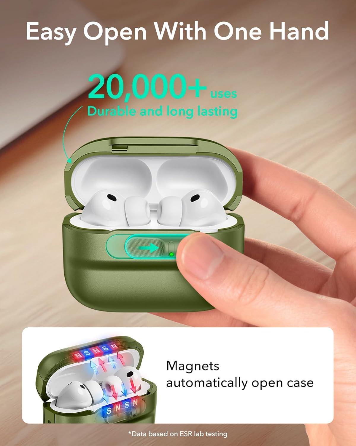 imageESR for AirPods Pro Case 202320222019 2nd1st Gen Compatible with Airpods Pro 2 USBCLightning Cable MagSafe Ready Magnetic Lid Lock Full Drop Protection Cover with Lanyard BlackGreen