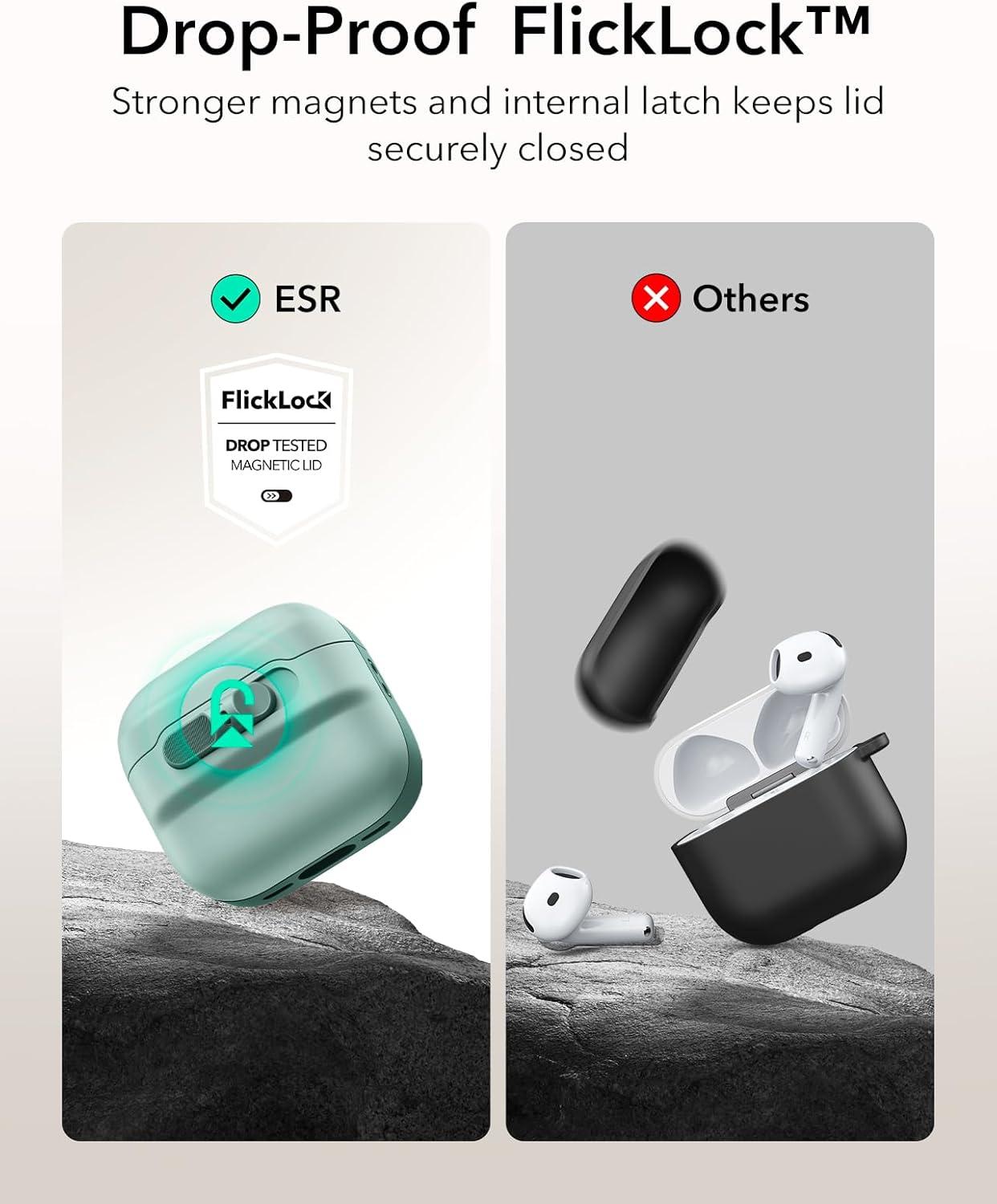 imageESR for AirPods Pro Case 202320222019 2nd1st Gen Compatible with Airpods Pro 2 USBCLightning Cable MagSafe Ready Magnetic Lid Lock Full Drop Protection Cover with Lanyard BlackGreen