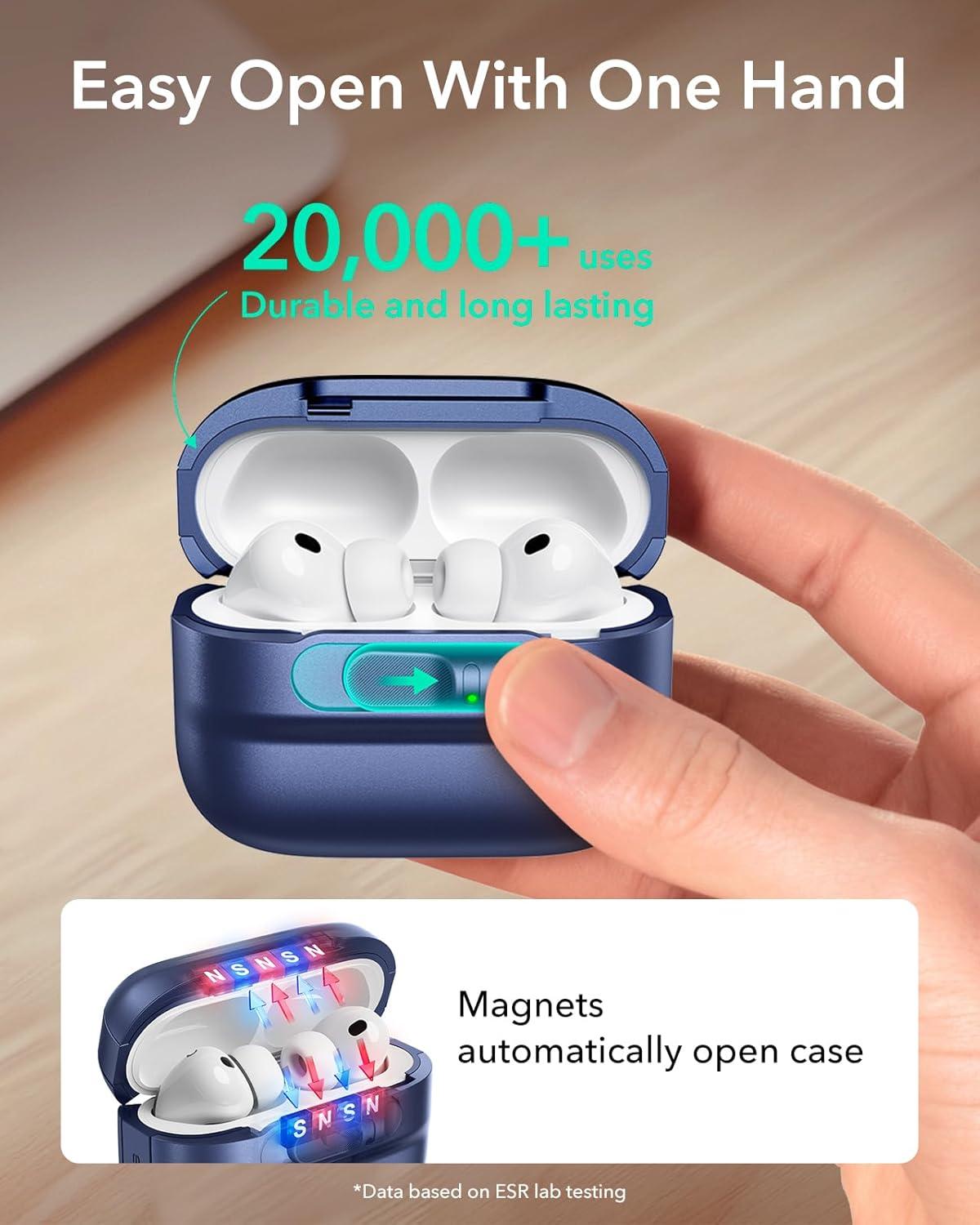 imageESR for AirPods Pro Case 202320222019 2nd1st Gen Compatible with Airpods Pro 2 USBCLightning Cable MagSafe Ready Magnetic Lid Lock Full Drop Protection Cover with Lanyard BlackBlue