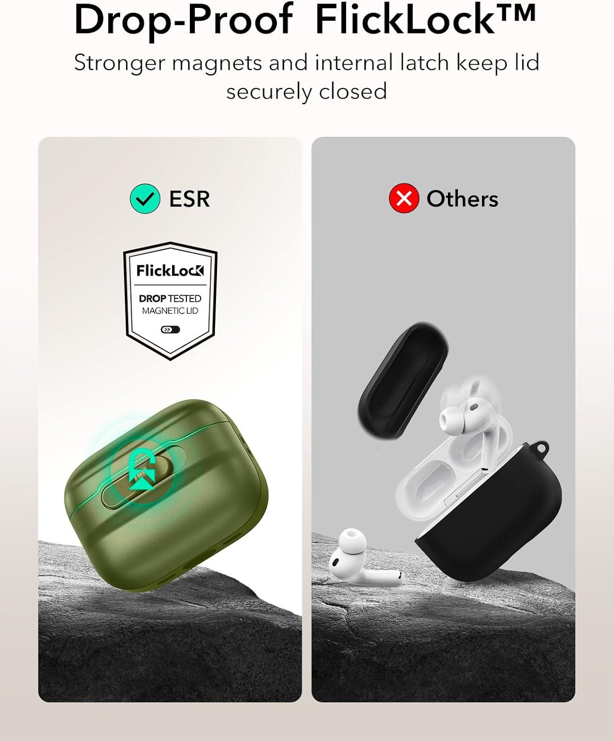 imageESR for AirPods Pro Case 202320222019 2nd1st Gen Compatible with Airpods Pro 2 USBCLightning Cable MagSafe Ready Magnetic Lid Lock Full Drop Protection Cover with Lanyard BlackGreen