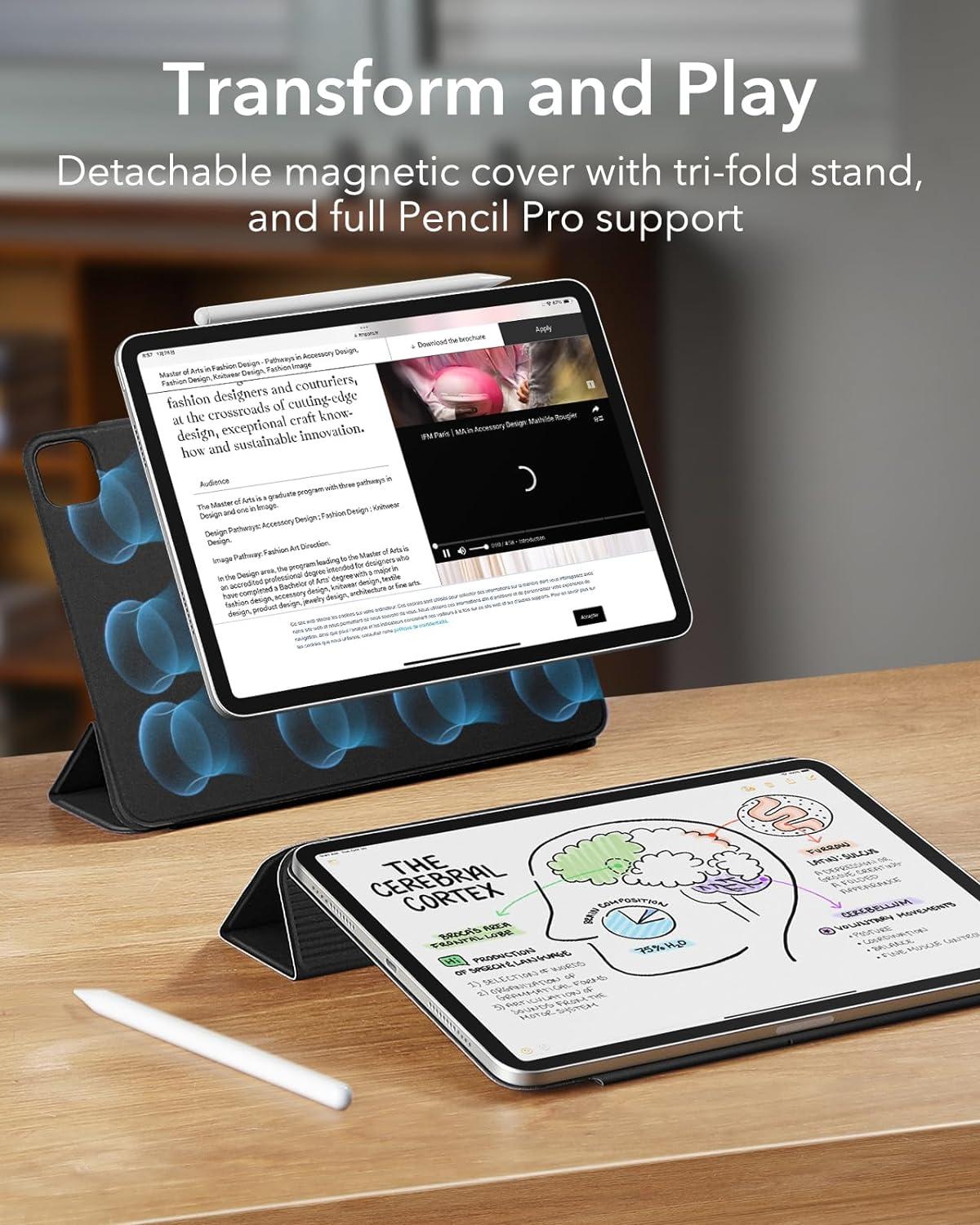 imageESR for iPad Pro 13 Inch Case M5M4 20252024 Powerful Magnetic Attachment Slim Trifold Stand Case Supports Pencil Pro amp PencilUSBC Auto WakeSleep Rebound Series GreenBlack