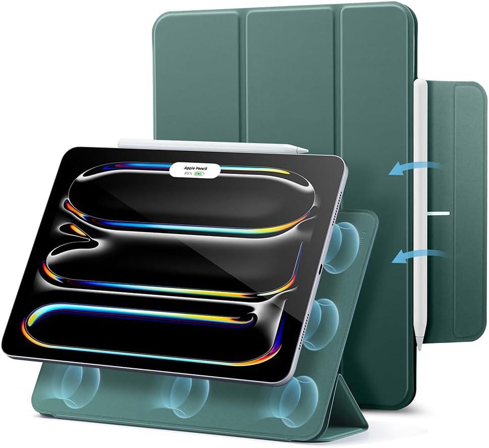 imageESR for iPad Pro 13 Inch Case M5M4 20252024 Powerful Magnetic Attachment Slim Trifold Stand Case Supports Pencil Pro amp PencilUSBC Auto WakeSleep Rebound Series GreenGreen