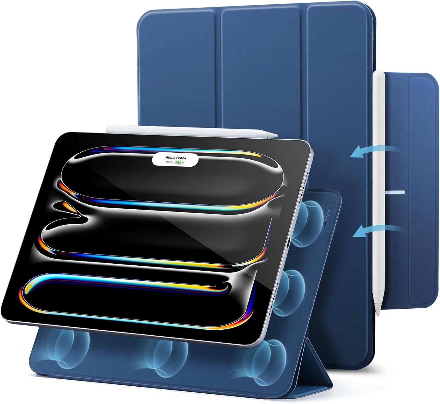 imageESR for iPad Pro 13 Inch Case M5M4 20252024 Powerful Magnetic Attachment Slim Trifold Stand Case Supports Pencil Pro amp PencilUSBC Auto WakeSleep Rebound Series GreenNavy Blue