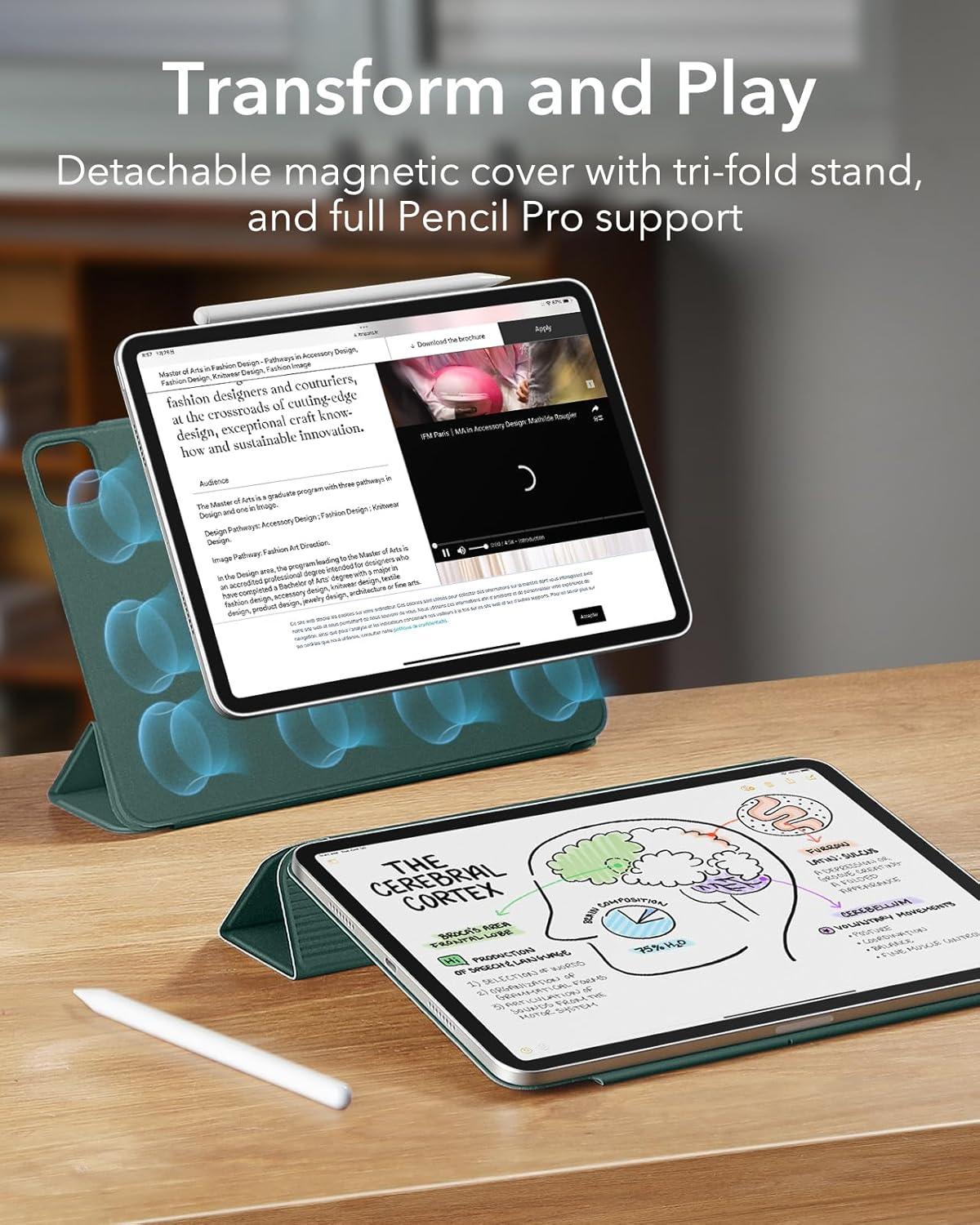 imageESR for iPad Pro 13 Inch Case M5M4 20252024 Powerful Magnetic Attachment Slim Trifold Stand Case Supports Pencil Pro amp PencilUSBC Auto WakeSleep Rebound Series GreenGreen