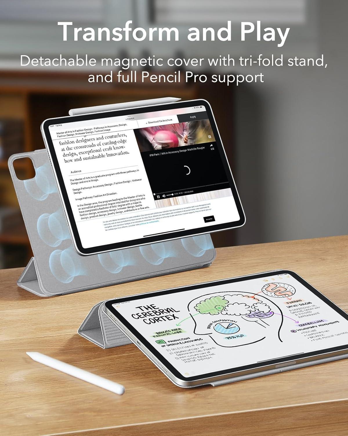 imageESR for iPad Pro 13 Inch Case M5M4 20252024 Powerful Magnetic Attachment Slim Trifold Stand Case Supports Pencil Pro amp PencilUSBC Auto WakeSleep Rebound Series GreenGrey