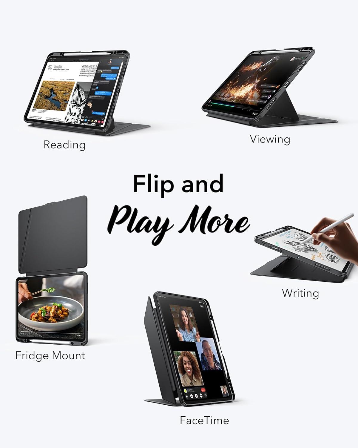 imageESR for iPad Pro 13 Inch Case M5M4 20252024 Vertical Stand Cover Multi Stand Angles UltraStable Case with Pencil Holder Flip Series BlackBlack