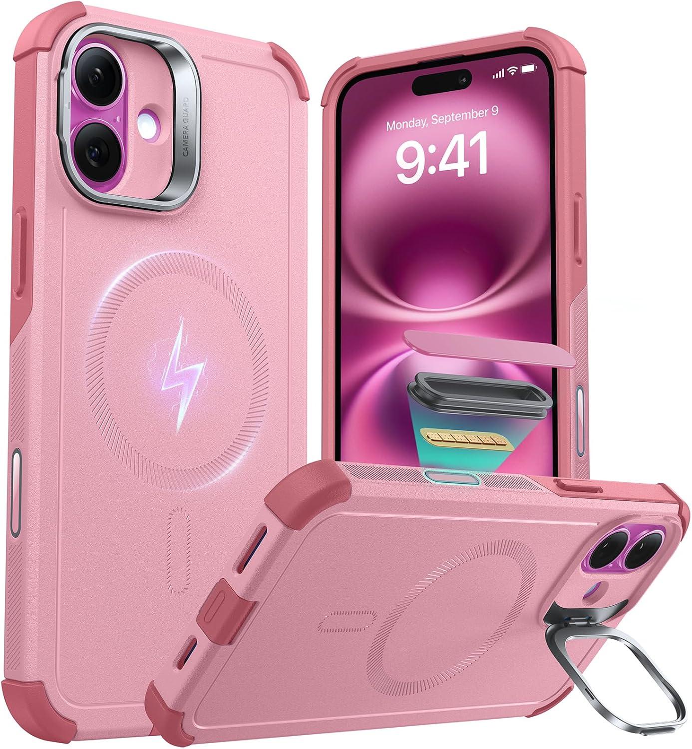 imageESR for iPhone 13 Pro Case with Stand 23 ft MilitaryGrade Drop Protection Heavy Duty Magnetic Phone Case Compatible with MagSafe Accessories Cyber Series BlackACamera ControlPink
