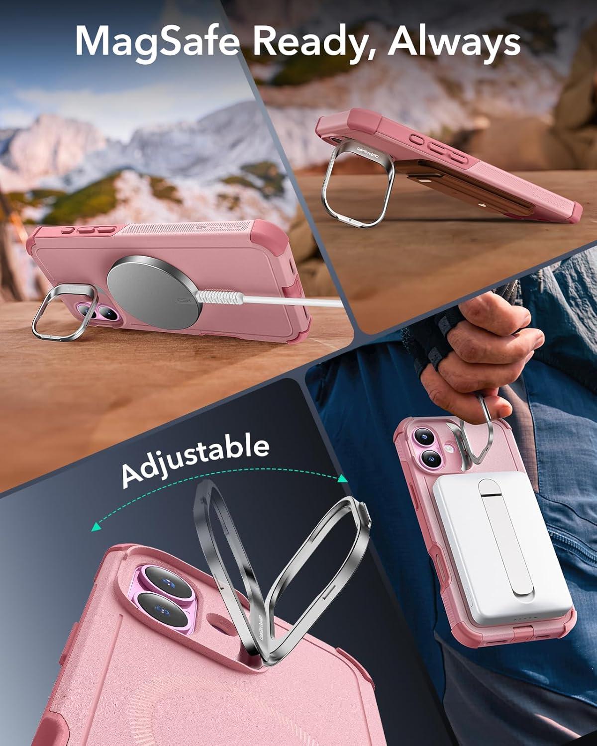 imageESR for iPhone 13 Pro Case with Stand 23 ft MilitaryGrade Drop Protection Heavy Duty Magnetic Phone Case Compatible with MagSafe Accessories Cyber Series BlackMagnetic StandPink