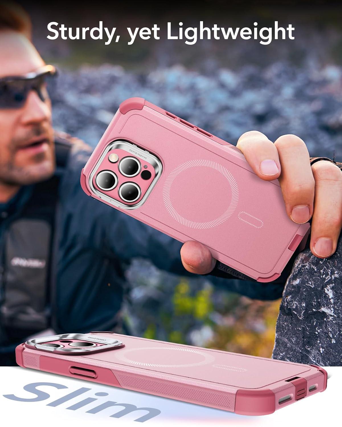 imageESR for iPhone 13 Pro Case with Stand 23 ft MilitaryGrade Drop Protection Heavy Duty Magnetic Phone Case Compatible with MagSafe Accessories Cyber Series BlackMagnetic StandPink