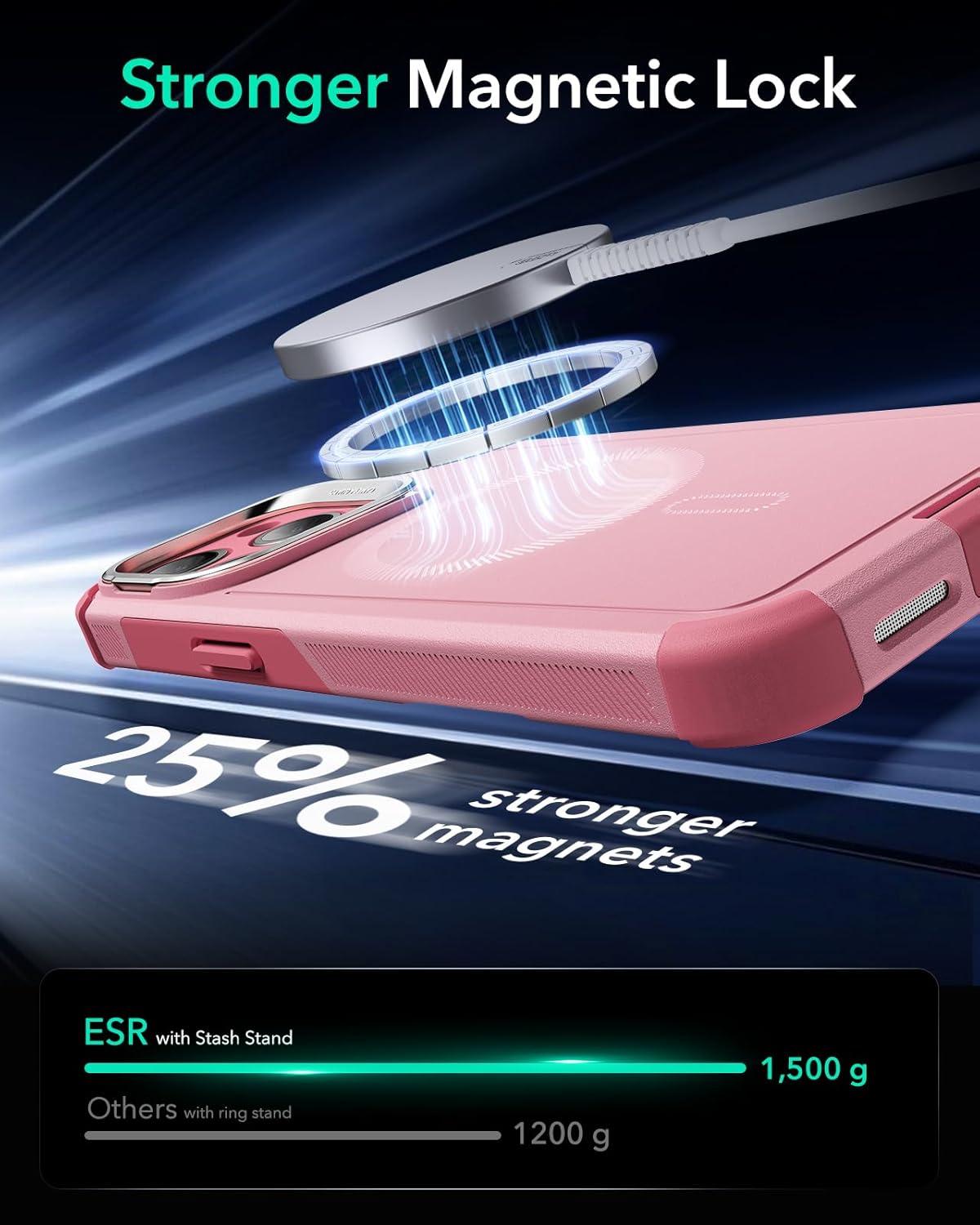 imageESR for iPhone 13 Pro Case with Stand 23 ft MilitaryGrade Drop Protection Heavy Duty Magnetic Phone Case Compatible with MagSafe Accessories Cyber Series BlackMagnetic StandPink