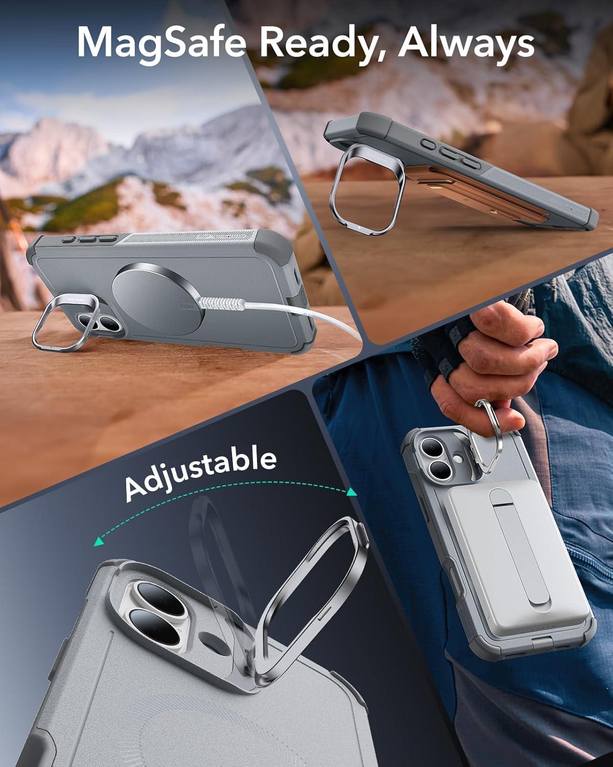 imageESR for iPhone 13 Pro Case with Stand 23 ft MilitaryGrade Drop Protection Heavy Duty Magnetic Phone Case Compatible with MagSafe Accessories Cyber Series BlackMagnetic StandLight Grey