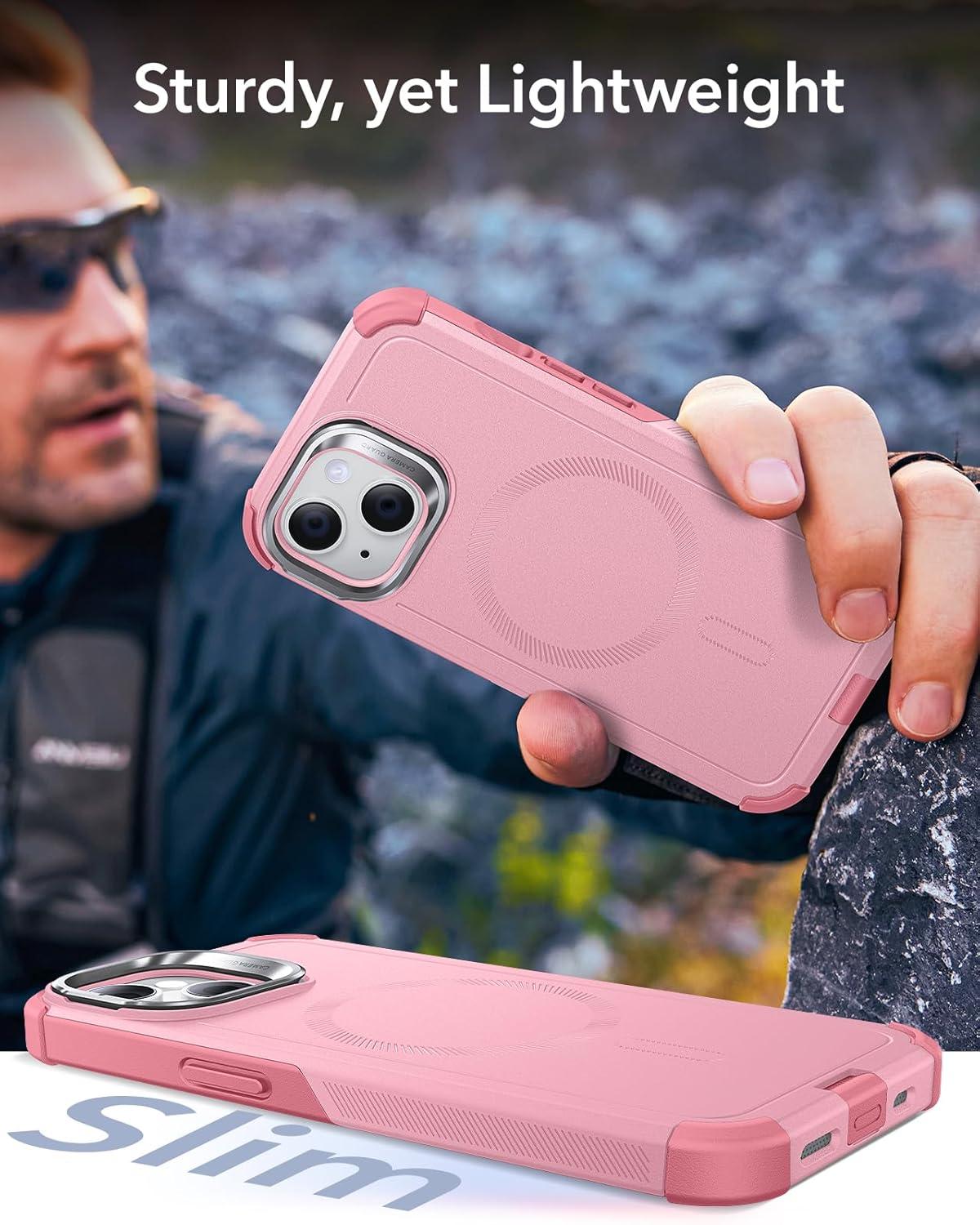 imageESR for iPhone 13 Pro Case with Stand 23 ft MilitaryGrade Drop Protection Heavy Duty Magnetic Phone Case Compatible with MagSafe Accessories Cyber Series BlackMagnetic StandPink