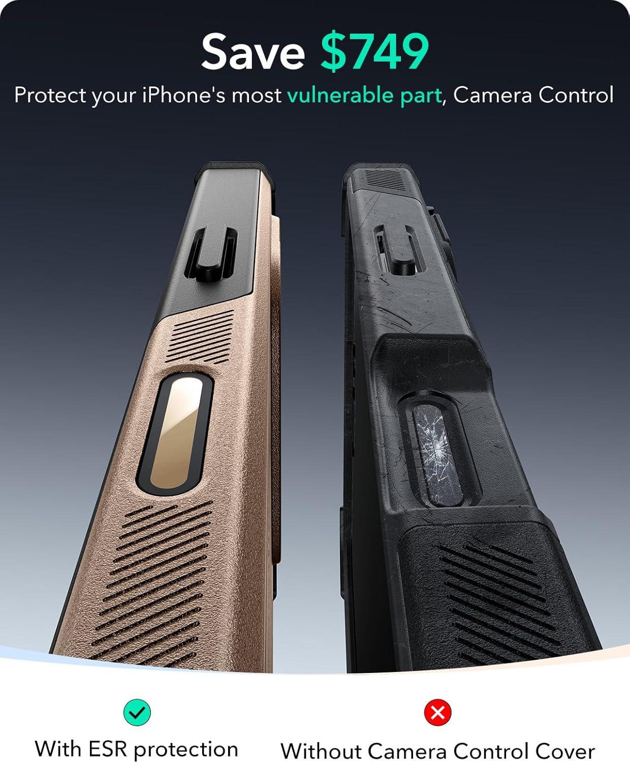 imageESR for iPhone 13 Pro Case with Stand 23 ft MilitaryGrade Drop Protection Heavy Duty Magnetic Phone Case Compatible with MagSafe Accessories Cyber Series BlackACamera ControlGold