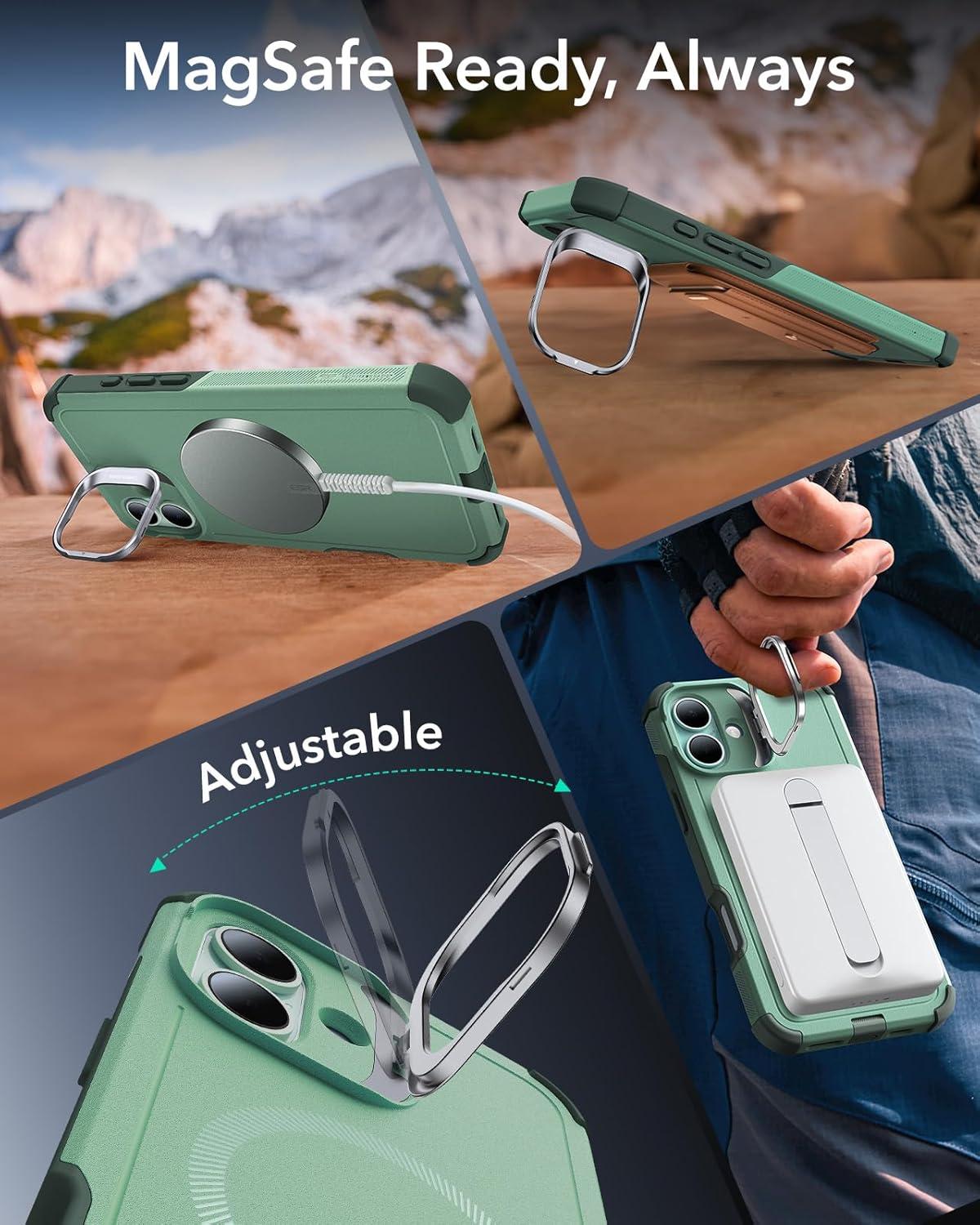 imageESR for iPhone 13 Pro Case with Stand 23 ft MilitaryGrade Drop Protection Heavy Duty Magnetic Phone Case Compatible with MagSafe Accessories Cyber Series BlackMagnetic StandLight Green