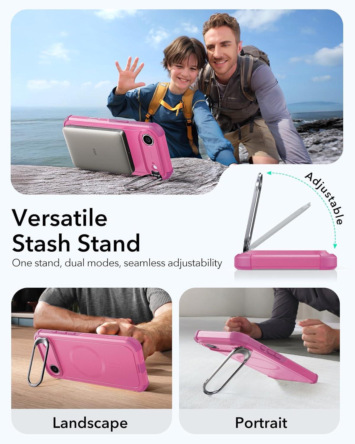 imageESR for iPhone 13 Pro Case with Stand 23 ft MilitaryGrade Drop Protection Heavy Duty Magnetic Phone Case Compatible with MagSafe Accessories Cyber Series BlackACamera ControlPink