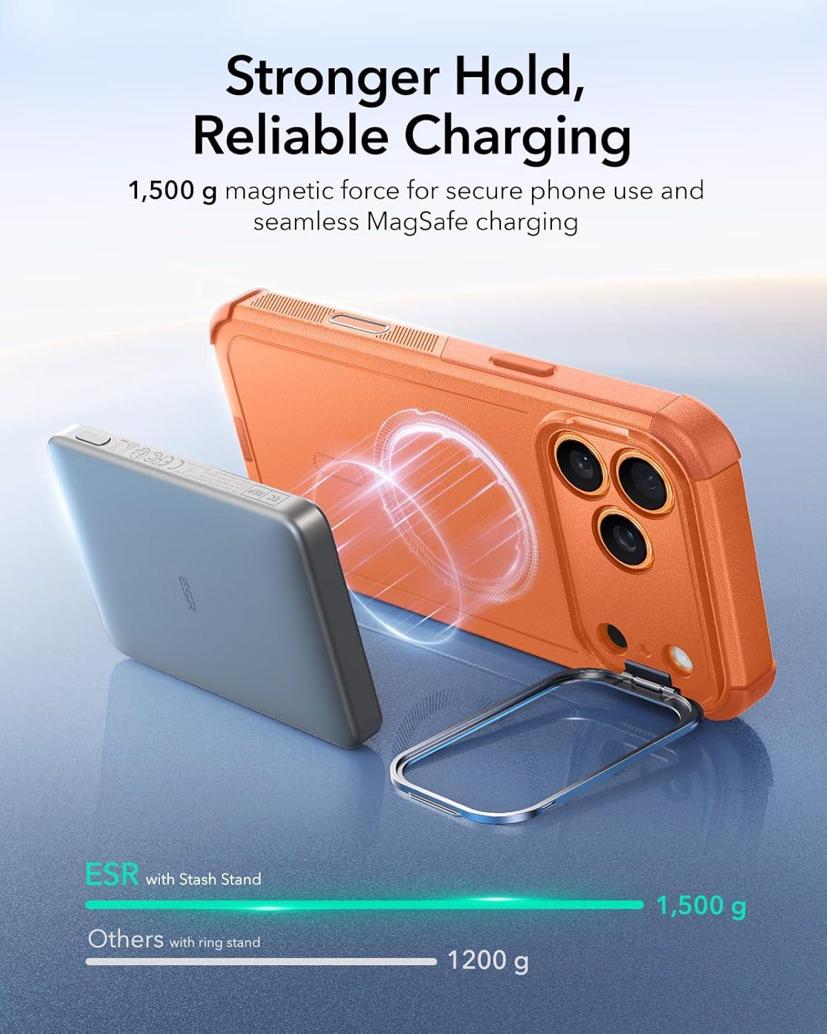 imageESR for iPhone 13 Pro Case with Stand 23 ft MilitaryGrade Drop Protection Heavy Duty Magnetic Phone Case Compatible with MagSafe Accessories Cyber Series BlackACamera ControlOrange