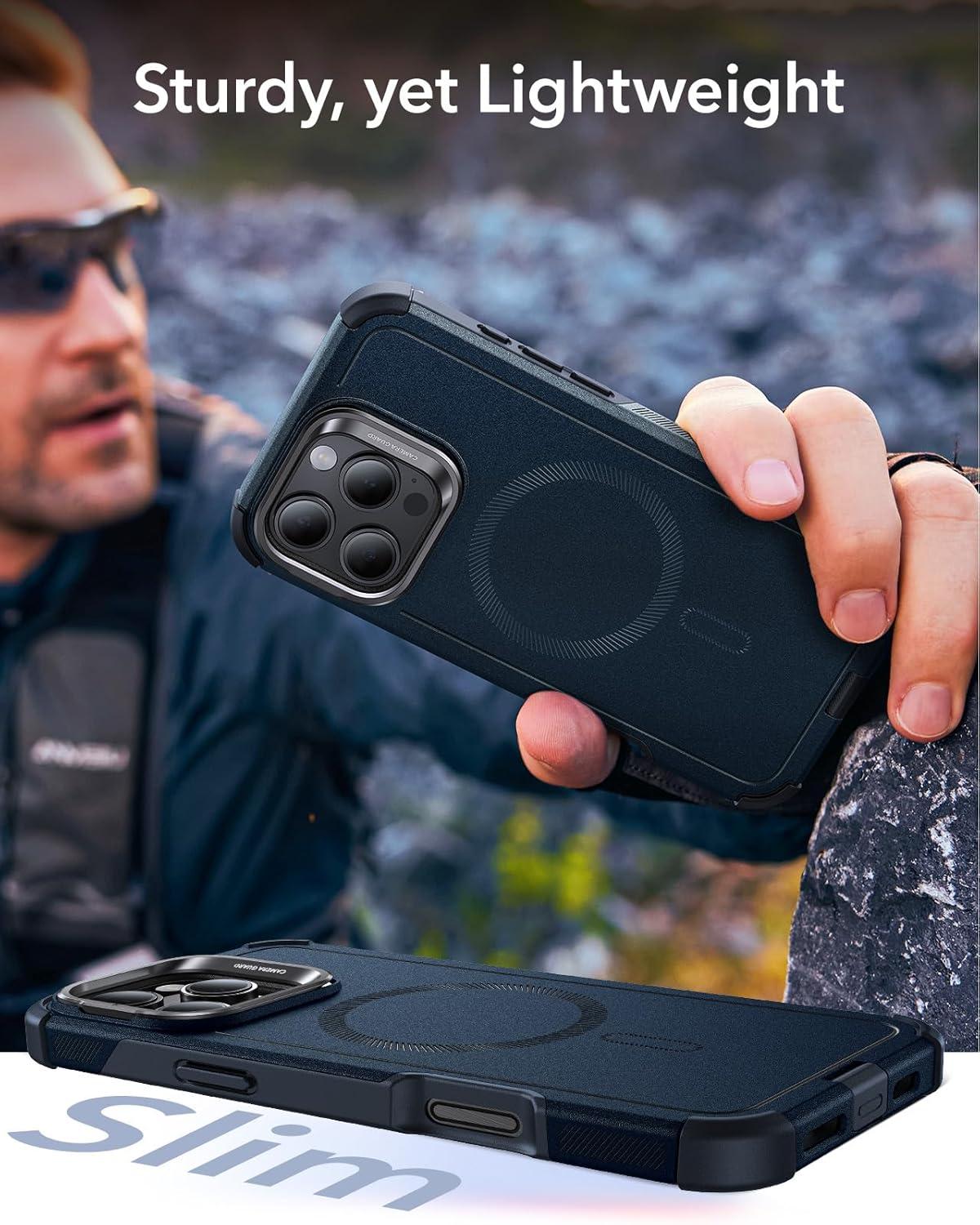 imageESR for iPhone 13 Pro Case with Stand 23 ft MilitaryGrade Drop Protection Heavy Duty Magnetic Phone Case Compatible with MagSafe Accessories Cyber Series BlackMagnetic StandNavy Blue