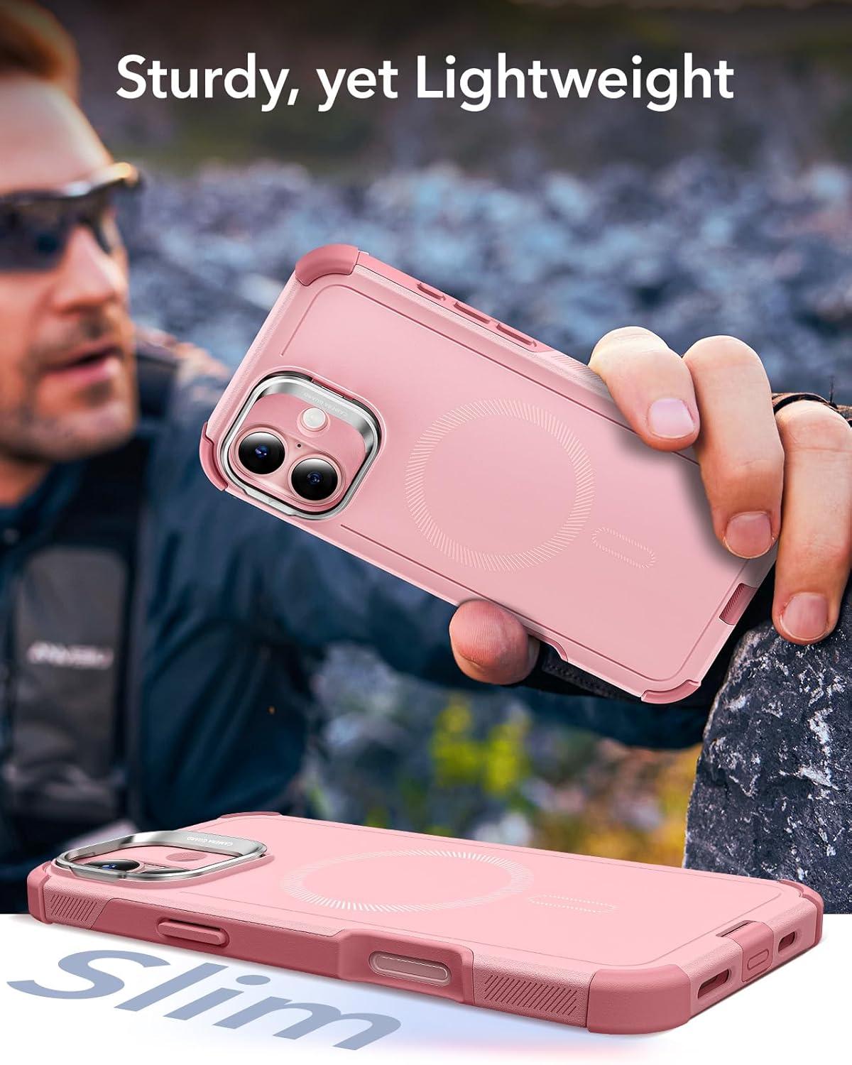 imageESR for iPhone 13 Pro Case with Stand 23 ft MilitaryGrade Drop Protection Heavy Duty Magnetic Phone Case Compatible with MagSafe Accessories Cyber Series BlackMagnetic StandPink