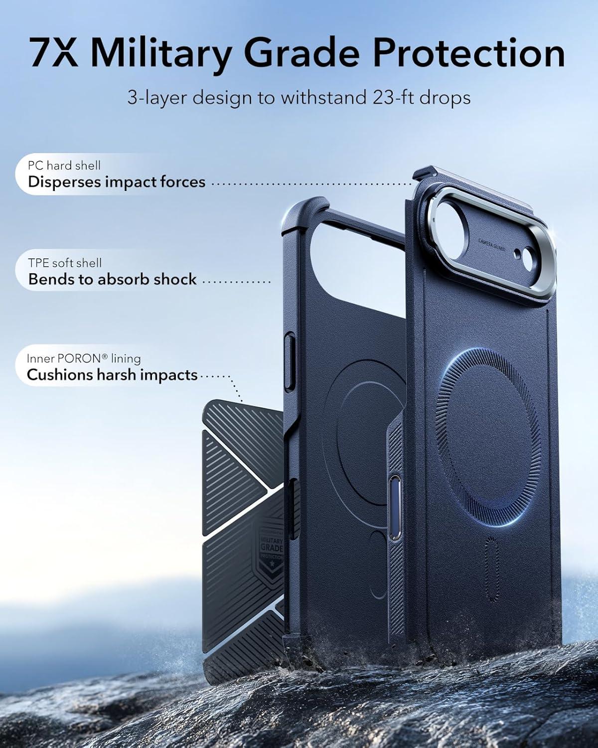 imageESR for iPhone 13 Pro Case with Stand 23 ft MilitaryGrade Drop Protection Heavy Duty Magnetic Phone Case Compatible with MagSafe Accessories Cyber Series BlackACamera ControlNavy Blue