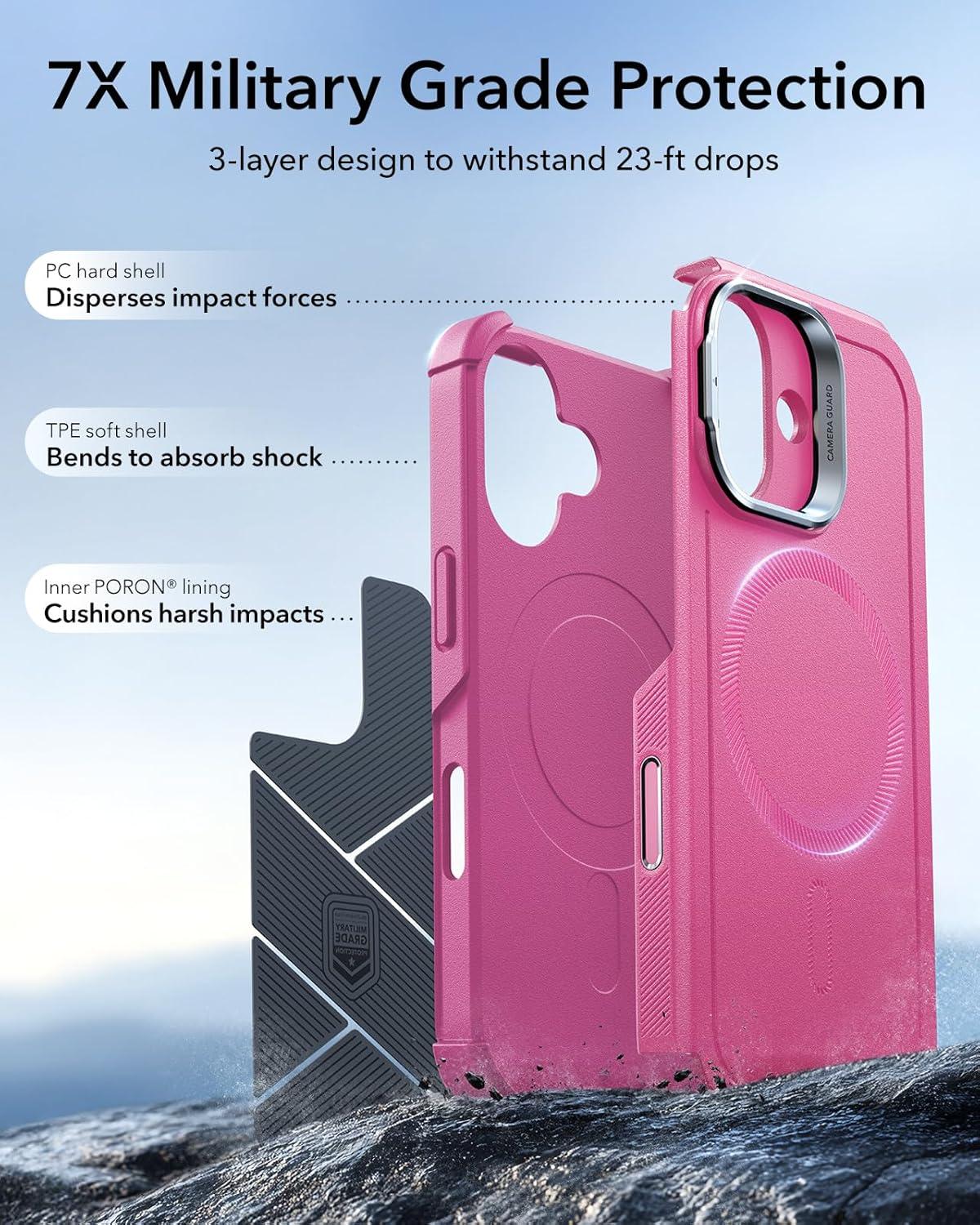 imageESR for iPhone 13 Pro Case with Stand 23 ft MilitaryGrade Drop Protection Heavy Duty Magnetic Phone Case Compatible with MagSafe Accessories Cyber Series BlackACamera ControlPink