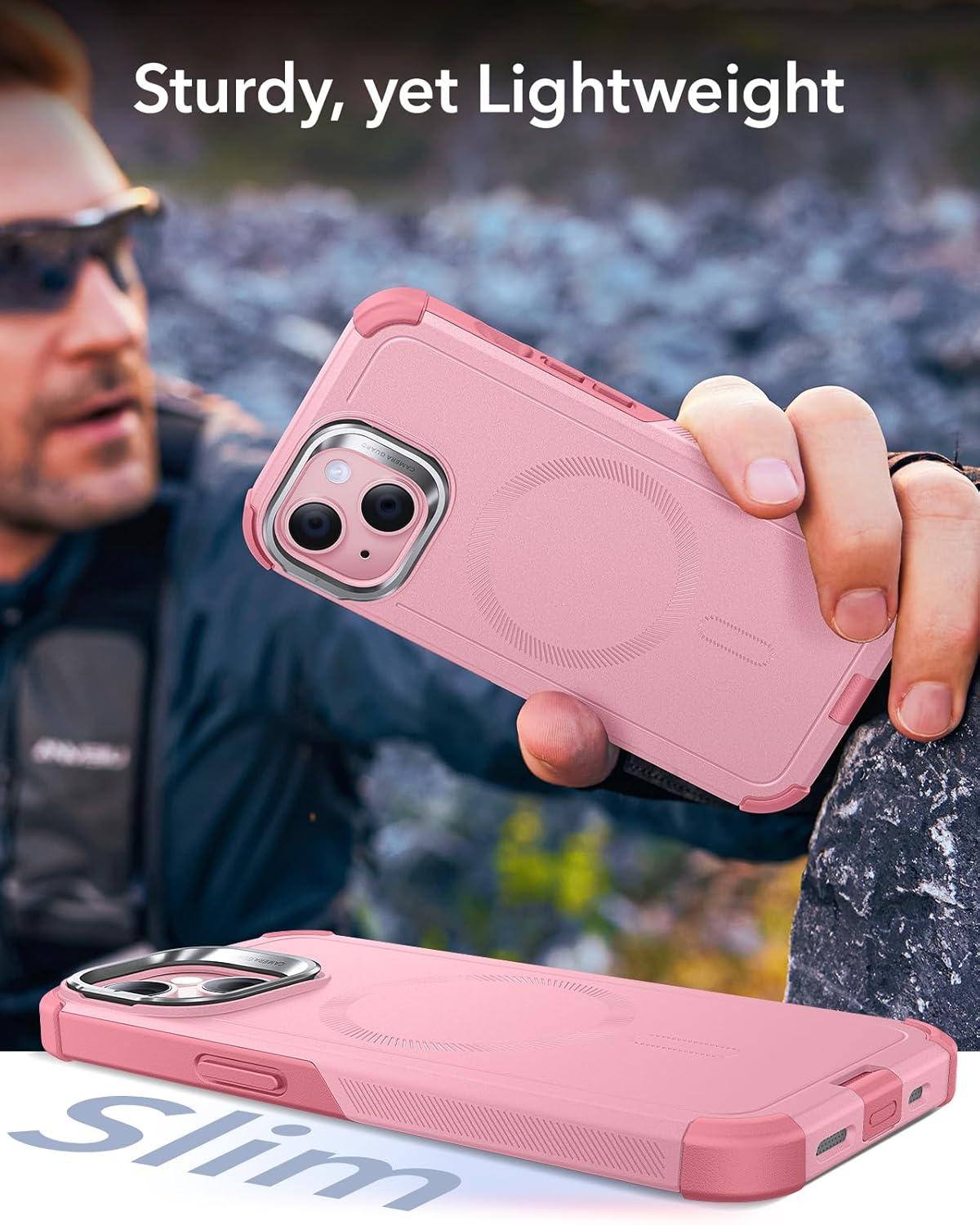 imageESR for iPhone 13 Pro Case with Stand 23 ft MilitaryGrade Drop Protection Heavy Duty Magnetic Phone Case Compatible with MagSafe Accessories Cyber Series BlackMagnetic StandPink