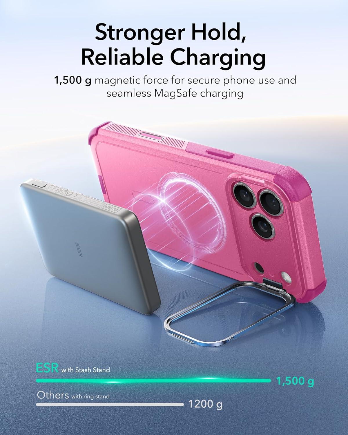 imageESR for iPhone 13 Pro Case with Stand 23 ft MilitaryGrade Drop Protection Heavy Duty Magnetic Phone Case Compatible with MagSafe Accessories Cyber Series BlackACamera ControlPink