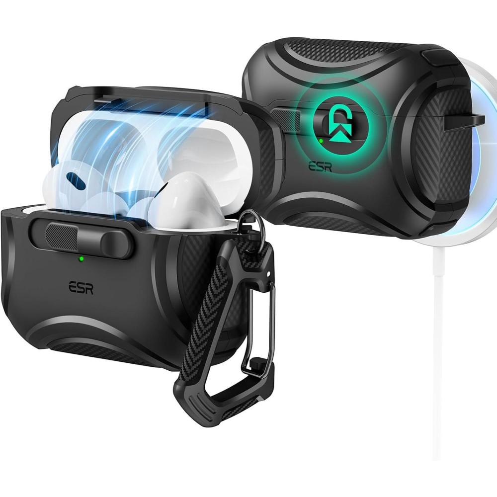 imageESR for AirPods Pro 2 Case 202320222019 2nd1st Gen Compatible with AirPods Pro 2nd Generation USBCLightning Cable Effortless MagSafe DropProof Lock Easy Open Cyber Series Black 2023 2022 2019 2nd Gen 1st Gen USBCBlack