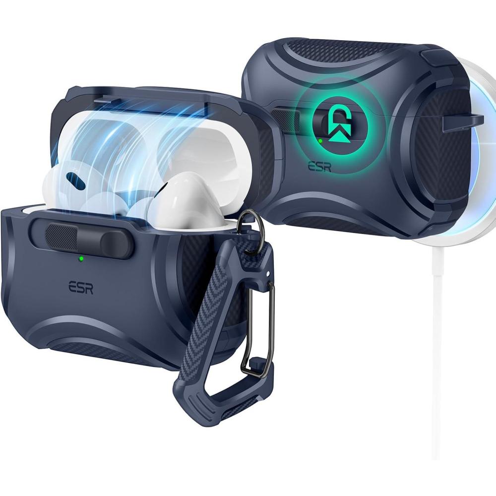 imageESR for AirPods Pro 2 Case 202320222019 2nd1st Gen Compatible with AirPods Pro 2nd Generation USBCLightning Cable Effortless MagSafe DropProof Lock Easy Open Cyber Series Black 2023 2022 2019 2nd Gen 1st Gen USBCBlue
