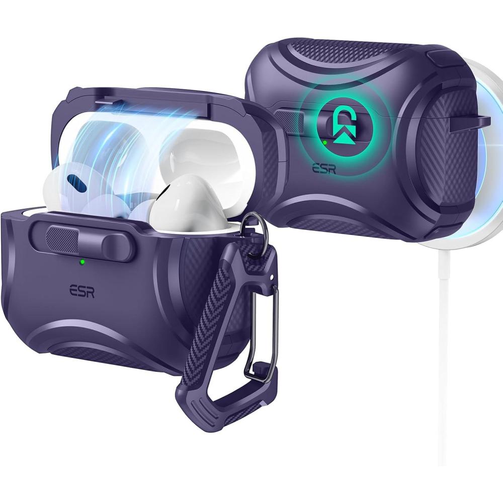 imageESR for AirPods Pro 2 Case 202320222019 2nd1st Gen Compatible with AirPods Pro 2nd Generation USBCLightning Cable Effortless MagSafe DropProof Lock Easy Open Cyber Series Black 2023 2022 2019 2nd Gen 1st Gen USBCPurple