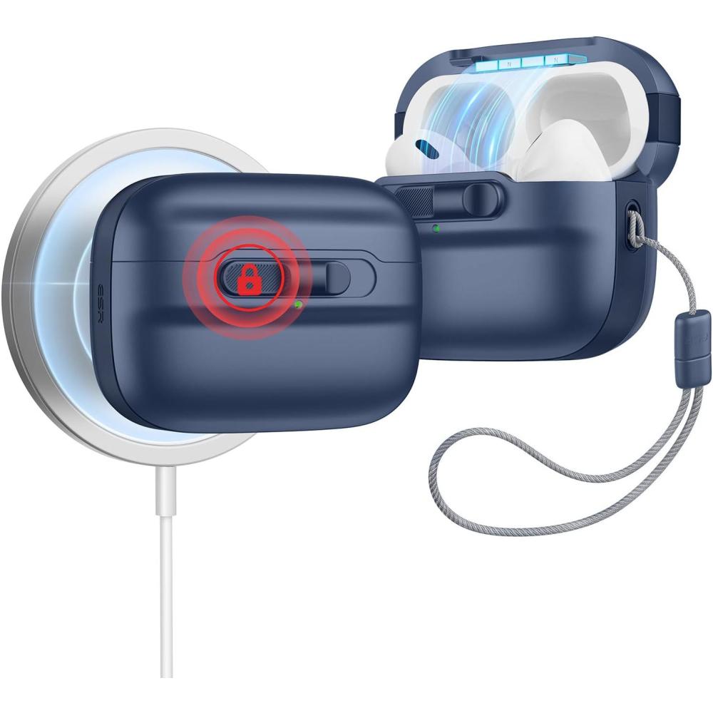 imageESR for AirPods Pro Case 202320222019 2nd1st Gen Compatible with Airpods Pro 2 USBCLightning Cable MagSafe Ready Magnetic Lid Lock Full Drop Protection Cover with Lanyard BlackBlue