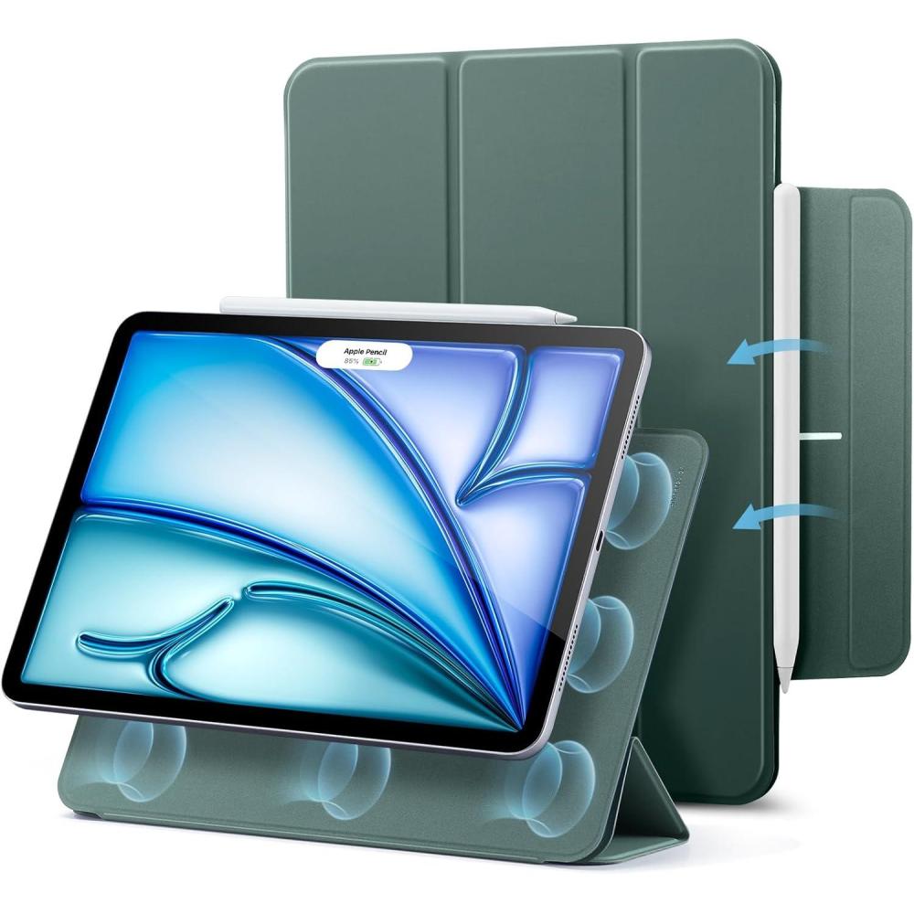 imageESR for iPad Air 11 Inch Case M3M2 20252024 iPad Air 5th4th Gen 20222020 Powerful Magnetic Attachment Slim Trifold Stand Case Auto WakeSleep Durable Protection Forest GreenForest Green