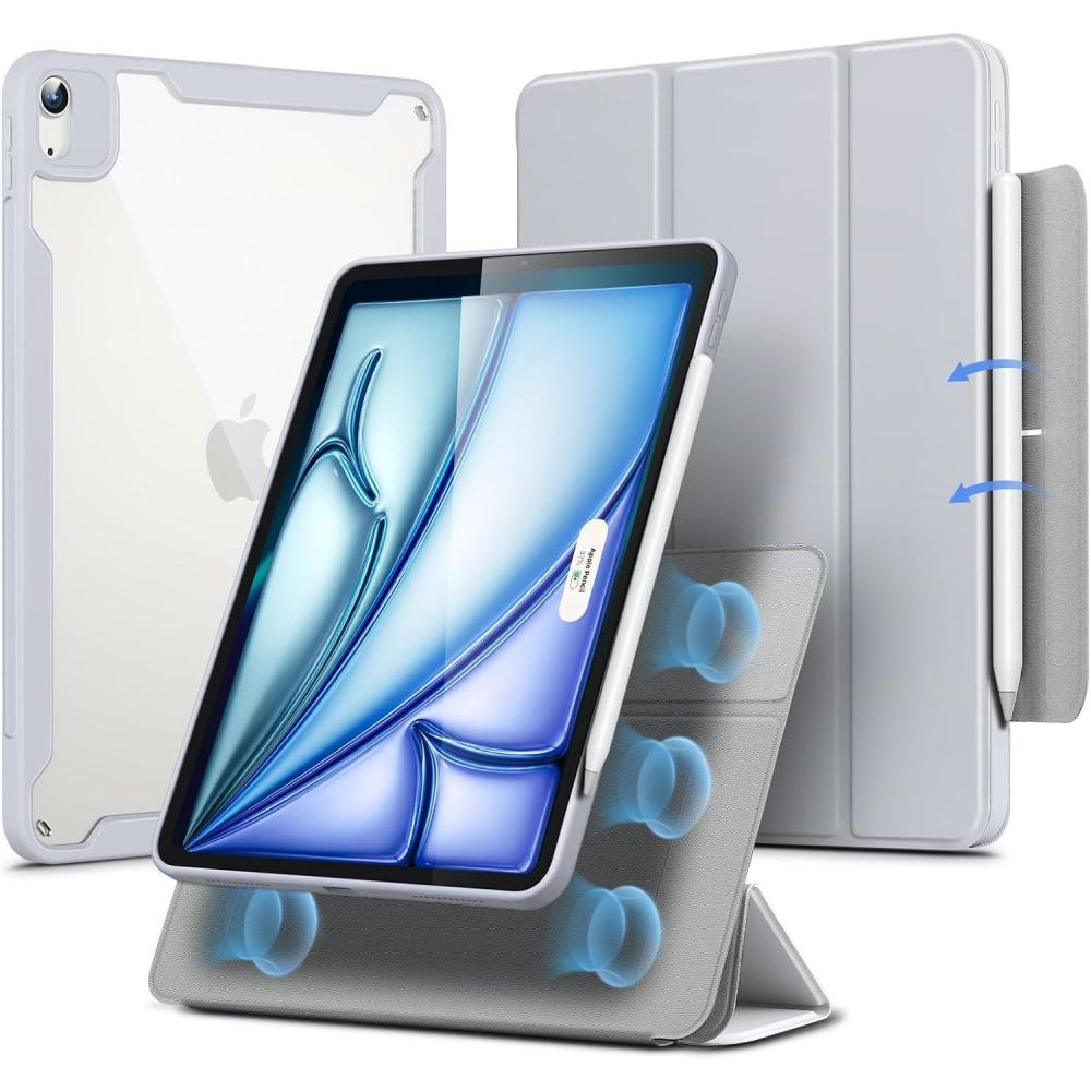 imageESR for iPad Air 11 Inch Case M3M2 20252024 iPad Air 5th4th Gen Case 20222020 109 Inch with Pencil Holder Removable Magnetic Cover Vertical Stand Rebound 360 Series Sky BlueGrey
