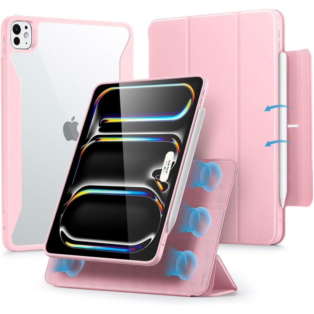 imageESR for iPad Pro 13 Inch Case M5M4 20252024 Removable Magnetic Cover Vertical Stand Fully Supports Pencil Pro and PencilUSBC Rebound 360 Series GreyPink