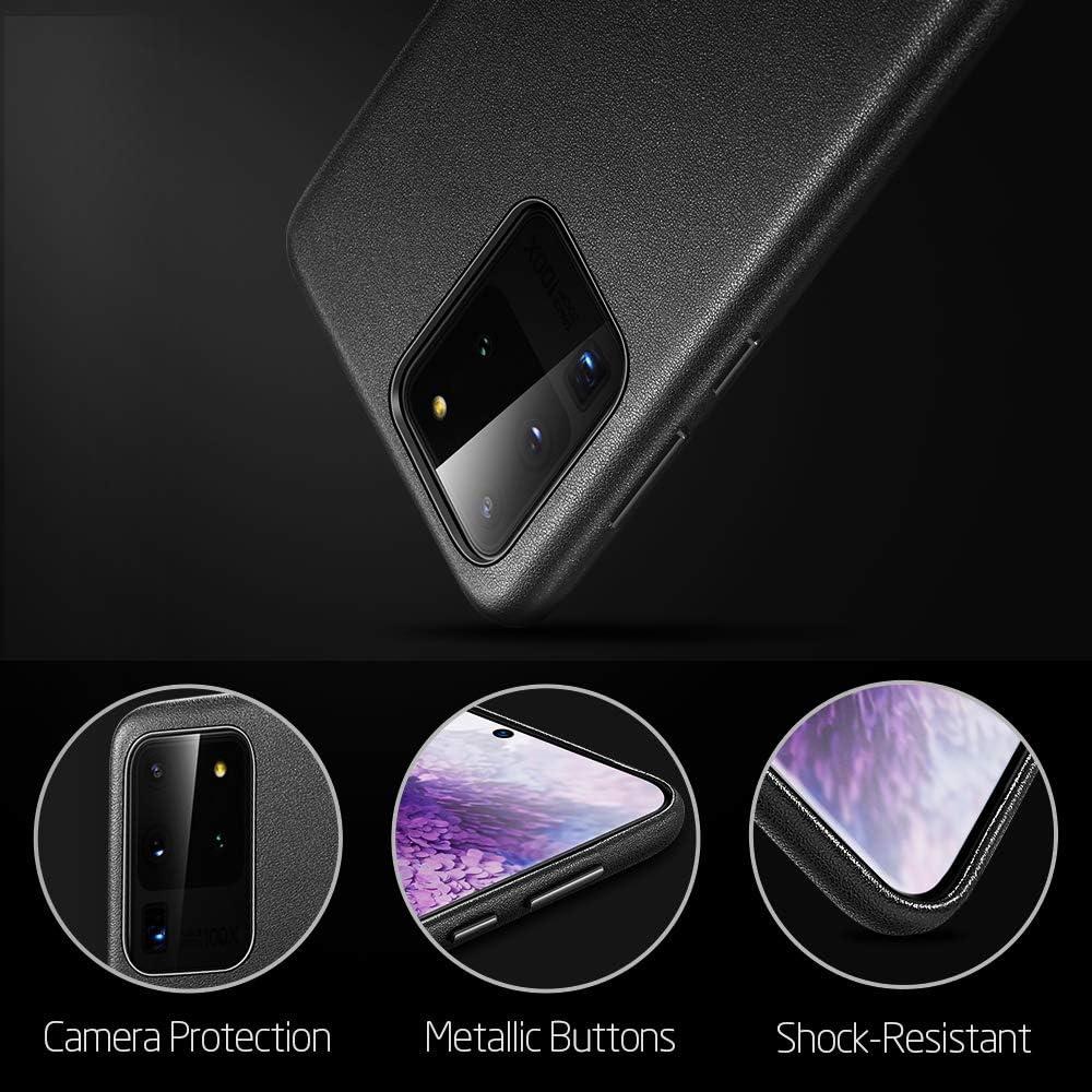 imageESR Vegan Leather Case Compatible with Galaxy S20 Ultra Slim FauxLeather Phone Case Supports Wireless Charging ScratchResistant Protective Case for The Samsung Galaxy S20 Ultra 2020 Black