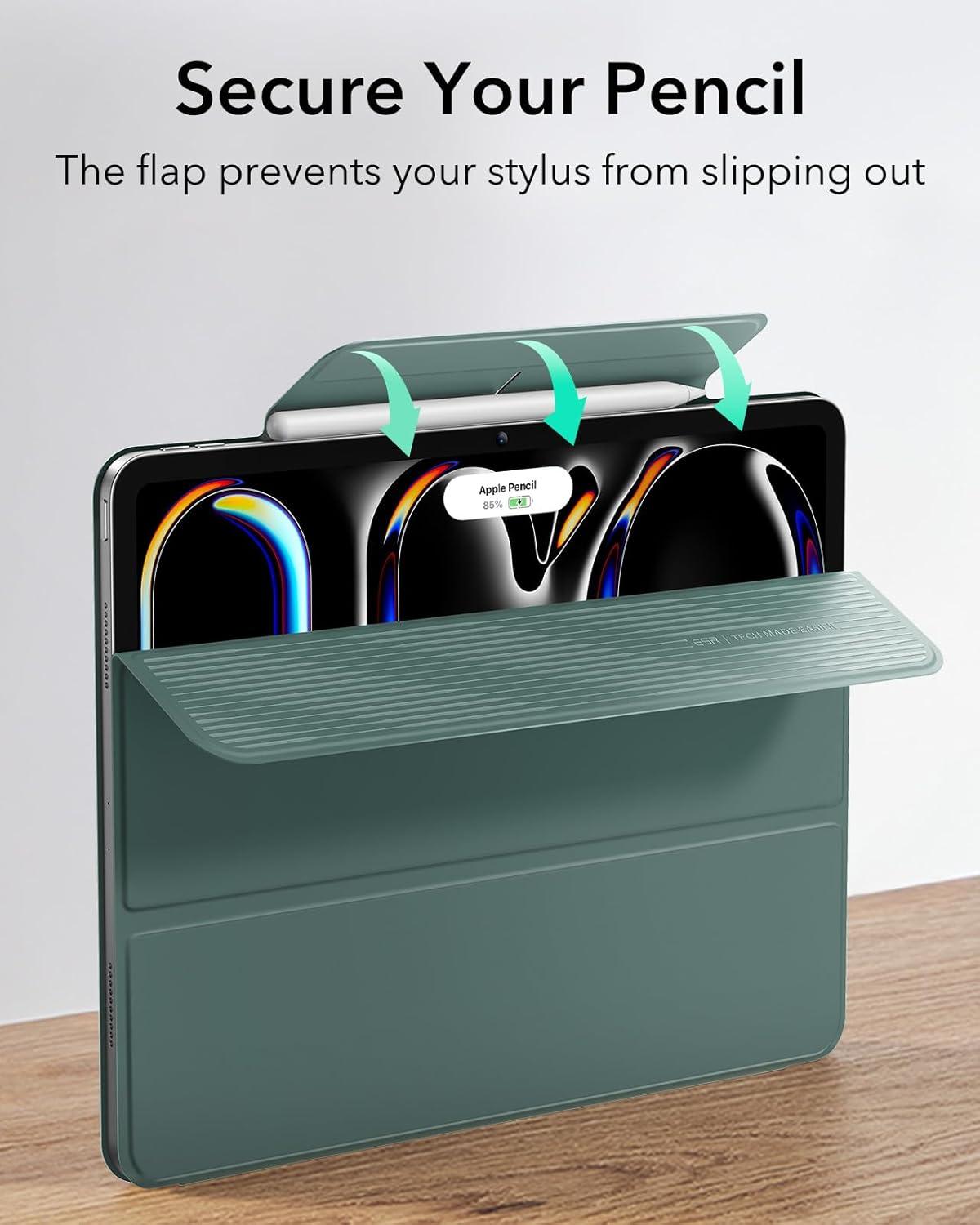 imageESR for iPad Pro 129 6th5th4th Gen iPad Air 13 Inch Case M3M2 20252024 Powerful Magnetic Attachment Slim Trifold Stand Case Supports Pencil Pro amp USBC Rebound Series Durable BlackGreen