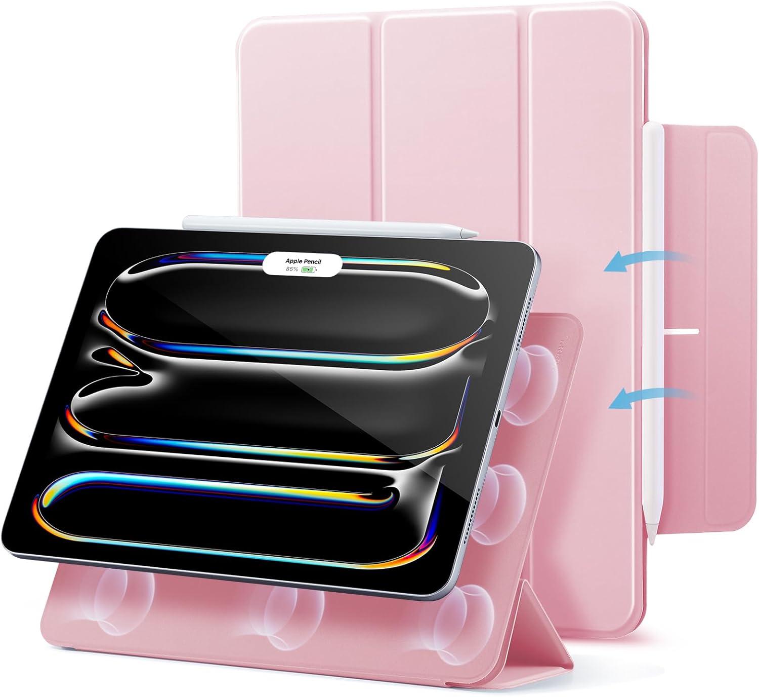 imageESR for iPad Pro 129 6th5th4th Gen iPad Air 13 Inch Case M3M2 20252024 Powerful Magnetic Attachment Slim Trifold Stand Case Supports Pencil Pro amp USBC Rebound Series Durable BlackPink