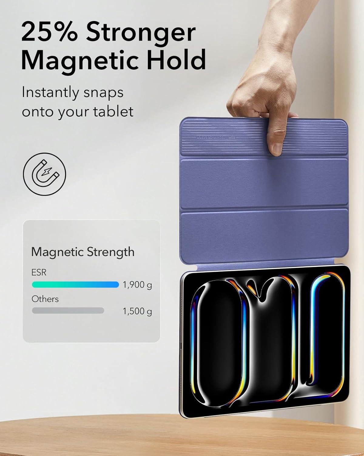 imageESR for iPad Pro 129 6th5th4th Gen iPad Air 13 Inch Case M3M2 20252024 Powerful Magnetic Attachment Slim Trifold Stand Case Supports Pencil Pro amp USBC Rebound Series Durable BlackLavender