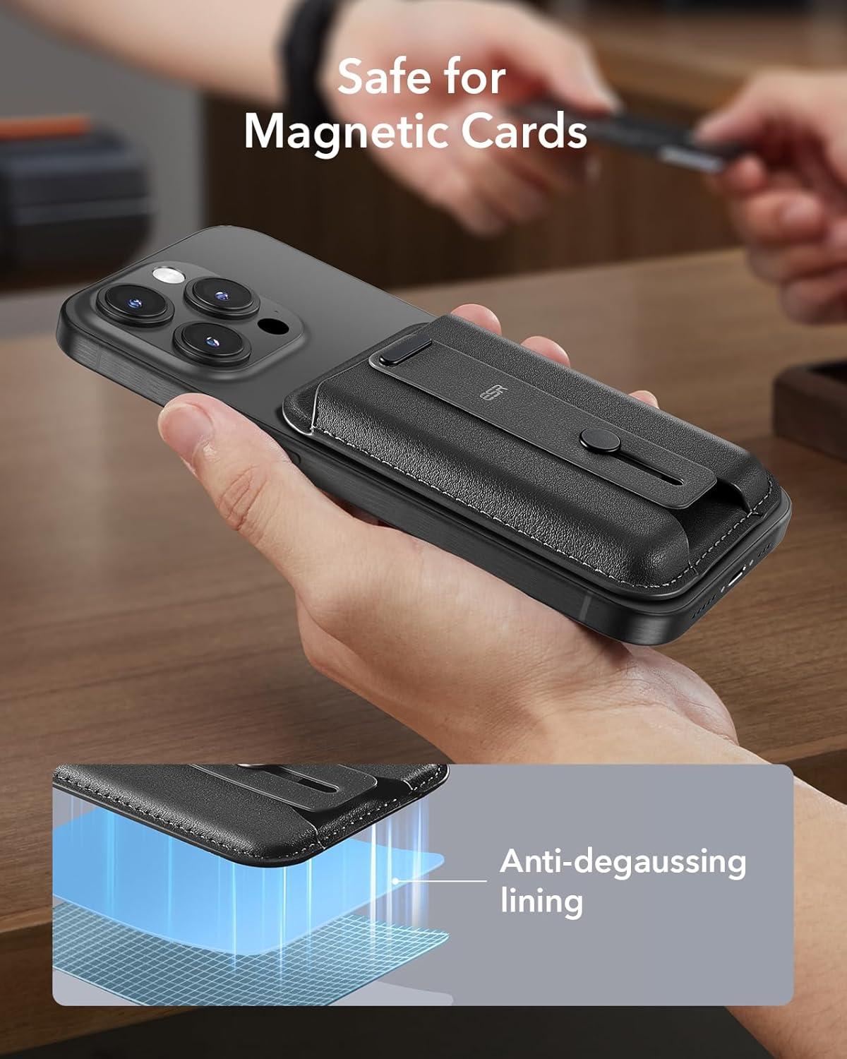 imageESR for MagSafe Wallet iPhone Wallet with 5Card Holder SecureGrip Finger Loop Magnetic Card Holder for iPhone 171615141312 Series Not for 1312 mini Vegan Leather Black