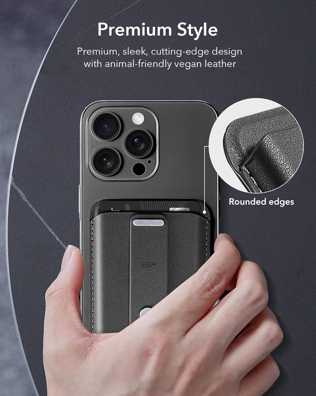imageESR for MagSafe Wallet iPhone Wallet with 5Card Holder SecureGrip Finger Loop Magnetic Card Holder for iPhone 171615141312 Series Not for 1312 mini Vegan Leather Black