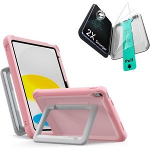ESR 2 Pack Screen Protector for iPad A16 11th/10th (11/10.9 Inch), 9H Glass+Kids Case for iPad A16 11th/10th Gen Pink