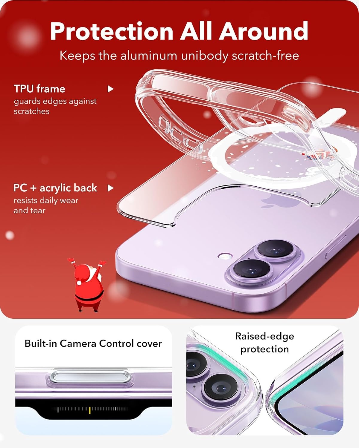 image:imageESR Classic Hybrid for iPhone 18 Pro Max17 Pro Max Case Frosted BurgundyClear Santa
