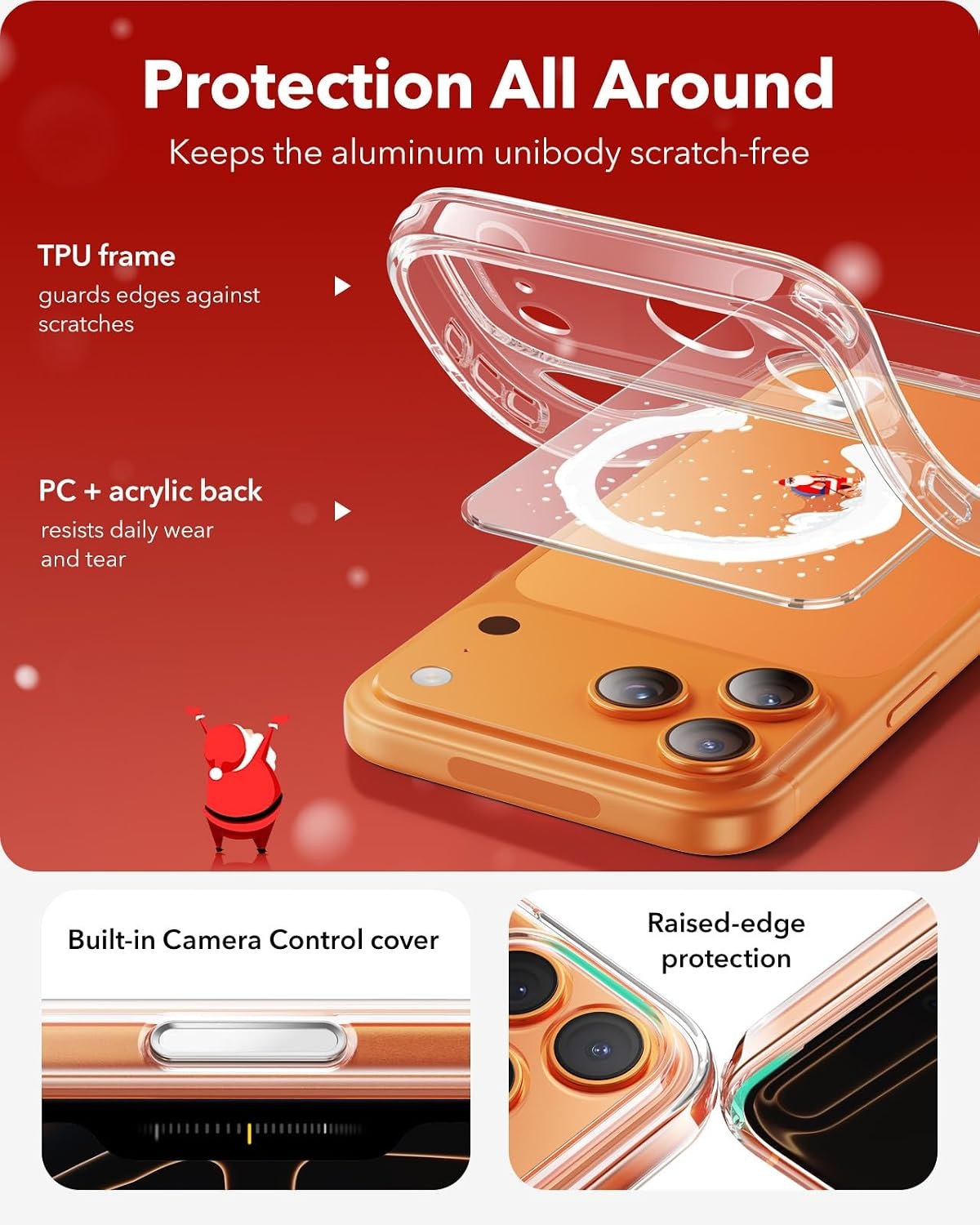 image:imageESR Classic Hybrid for iPhone 18 Pro Max17 Pro Max Case Frosted BurgundyClear Santa
