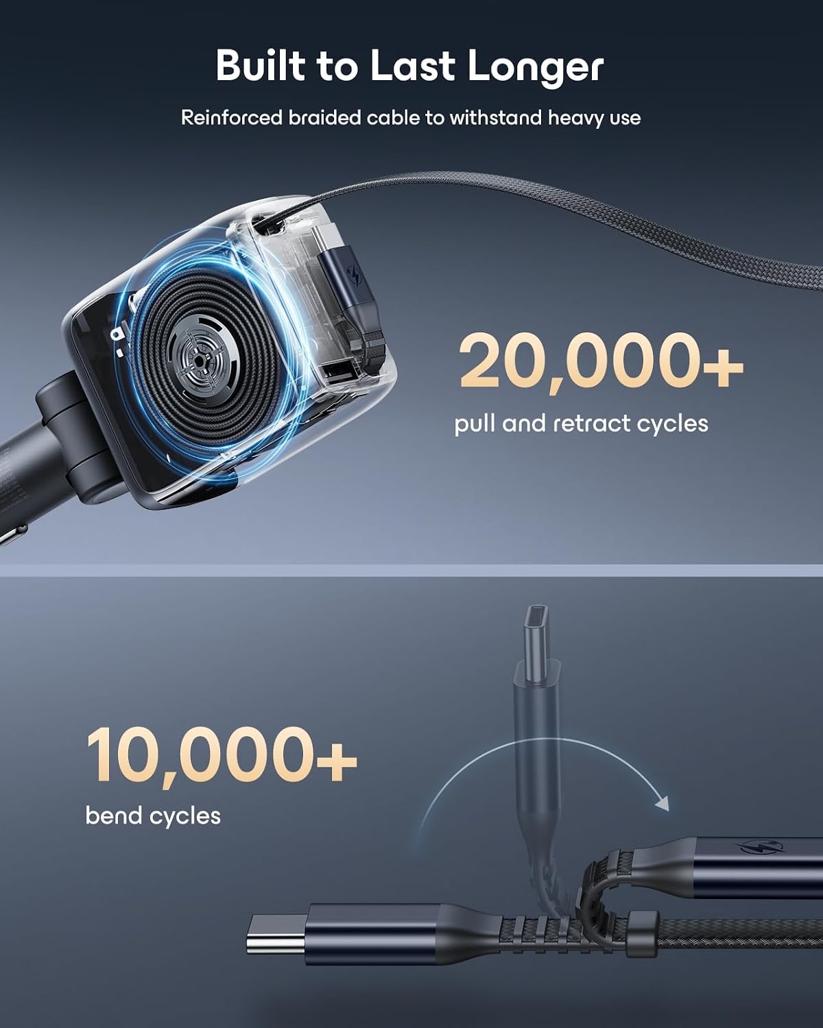 image:imageESR Xtend 100W Retractable Car Charger USBC amp USBA Fast Charge 3in1
