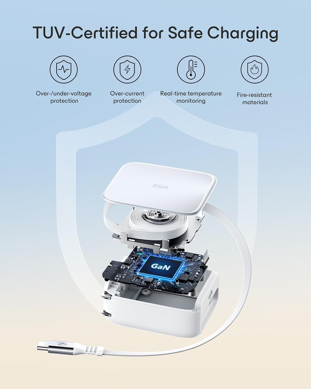 image:imageESR Xtend 45W Retractable Charger Up to 60W Dynamic Power with AVS 2PortWhite