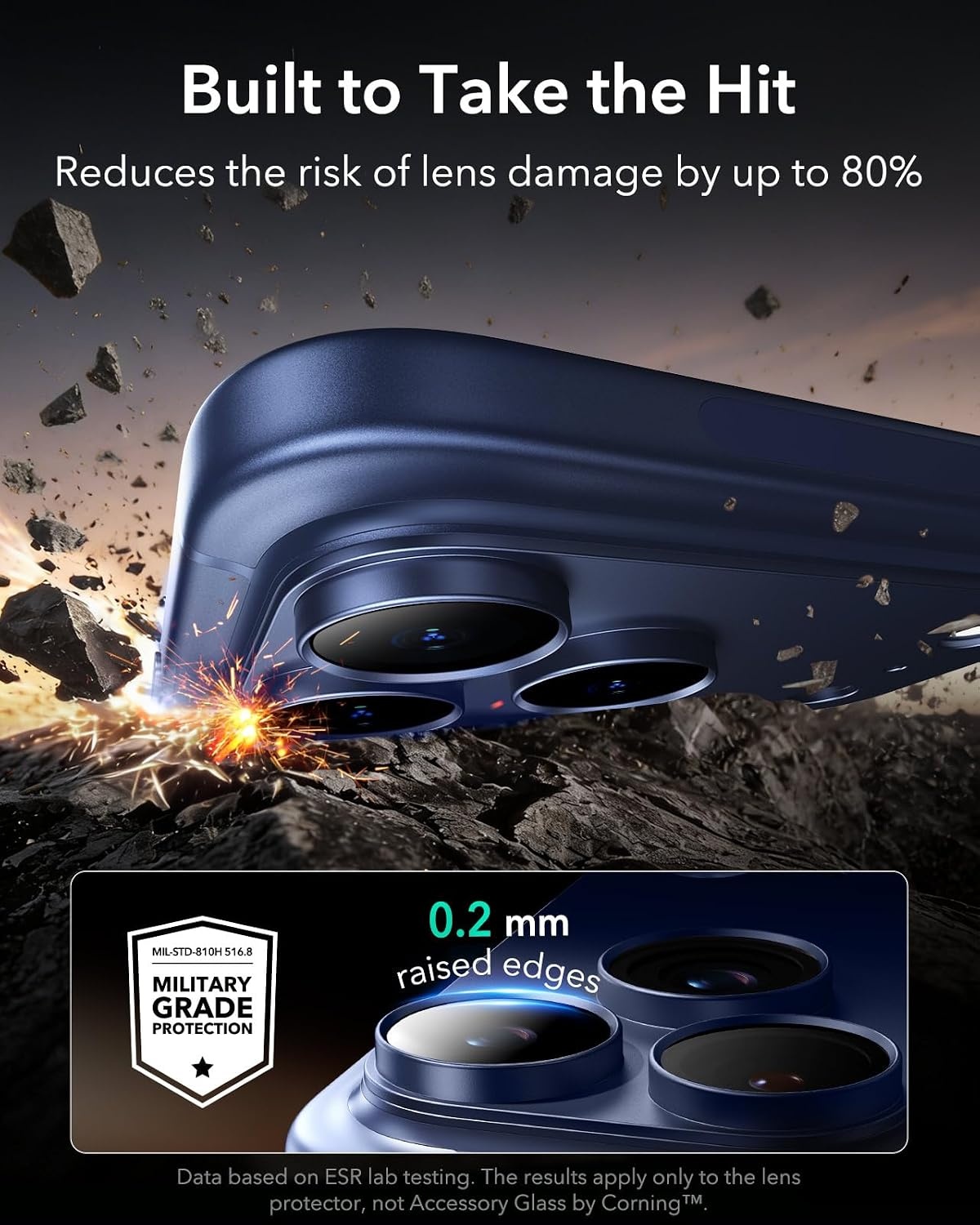image:imageESR for iPhone 17 Pro Max Camera Lens Protector 1 Pack SilverDeep Blue