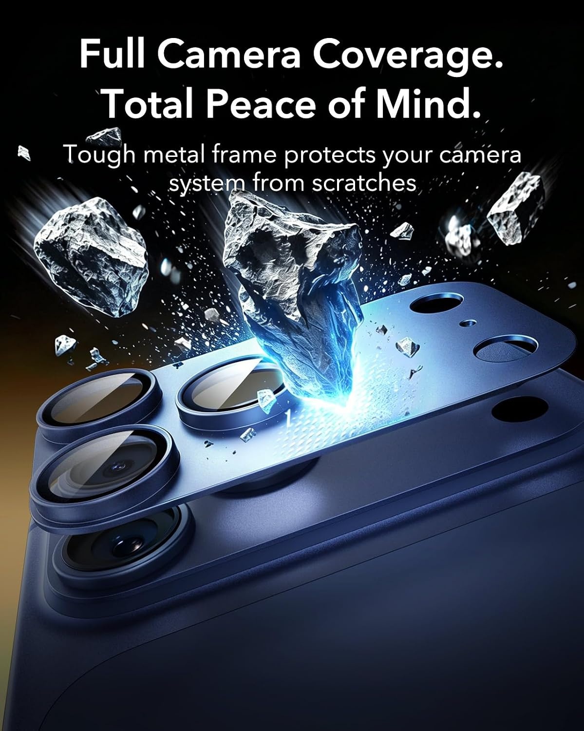 image:imageESR for iPhone 17 Pro Max Camera Lens Protector 1 Pack SilverDeep Blue