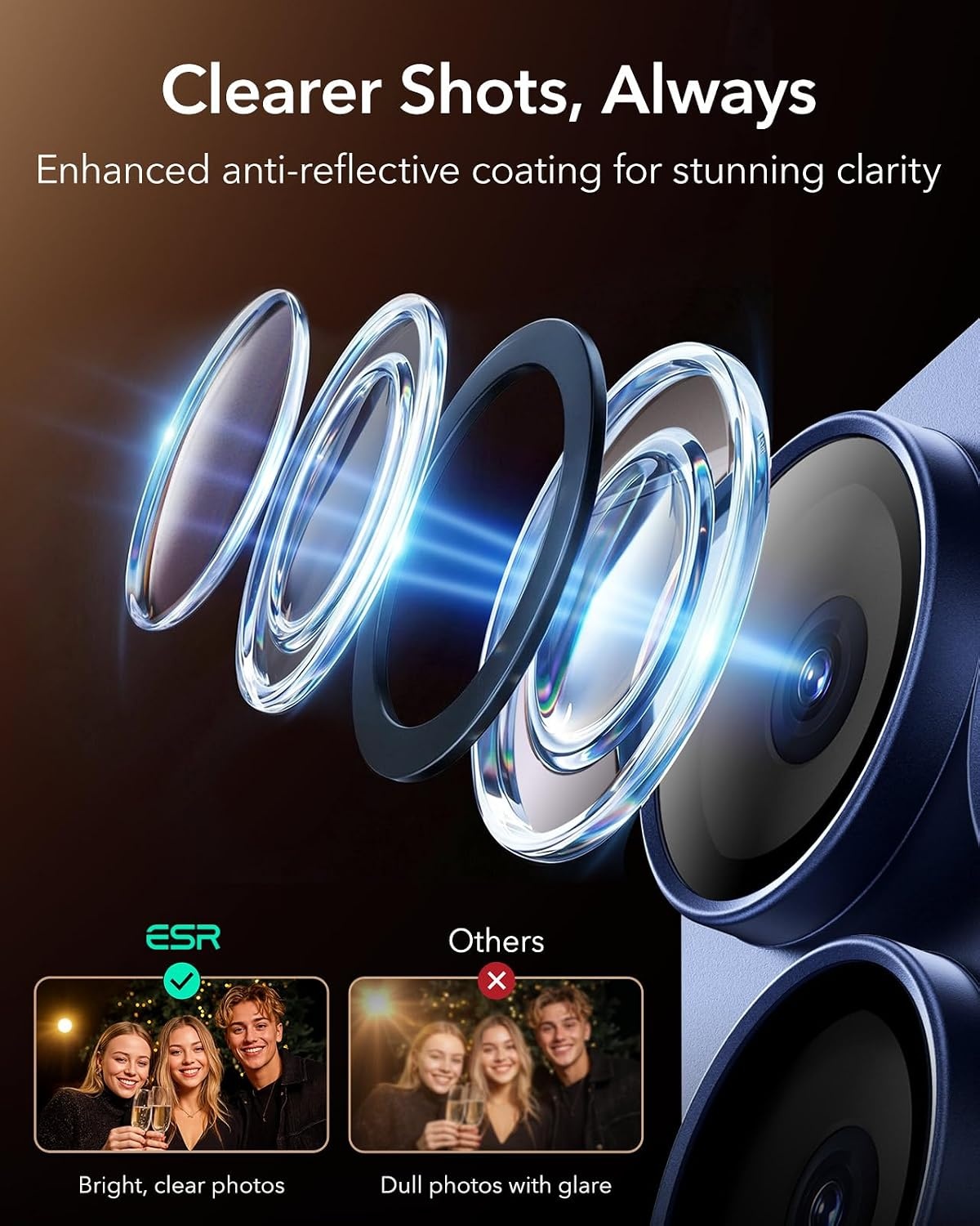 image:imageESR for iPhone 17 Pro Max Camera Lens Protector 1 Pack SilverDeep Blue